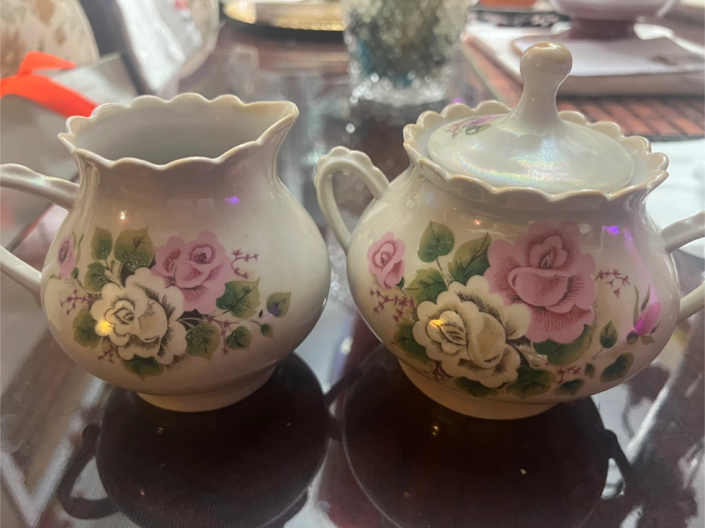 Vintage Floral Creamer and Sugar Bowl Set