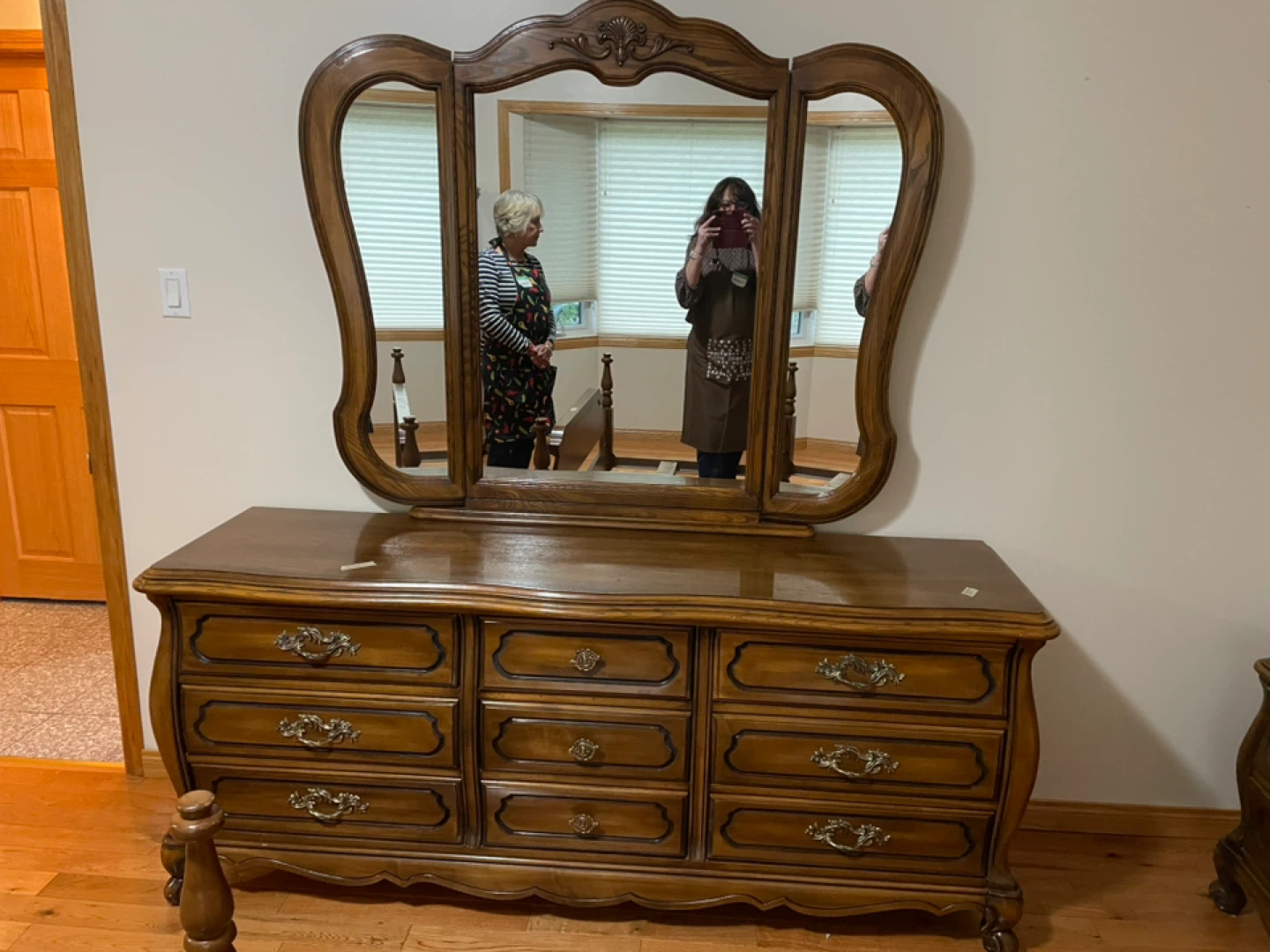 Vintage Wood Bedroom Set - Headboard, Dresser, Nightstands