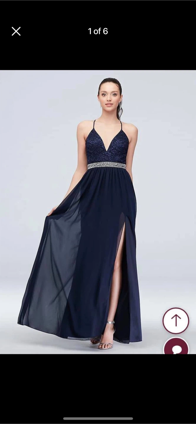David's Bridal Navy Blue Lace Top Dress