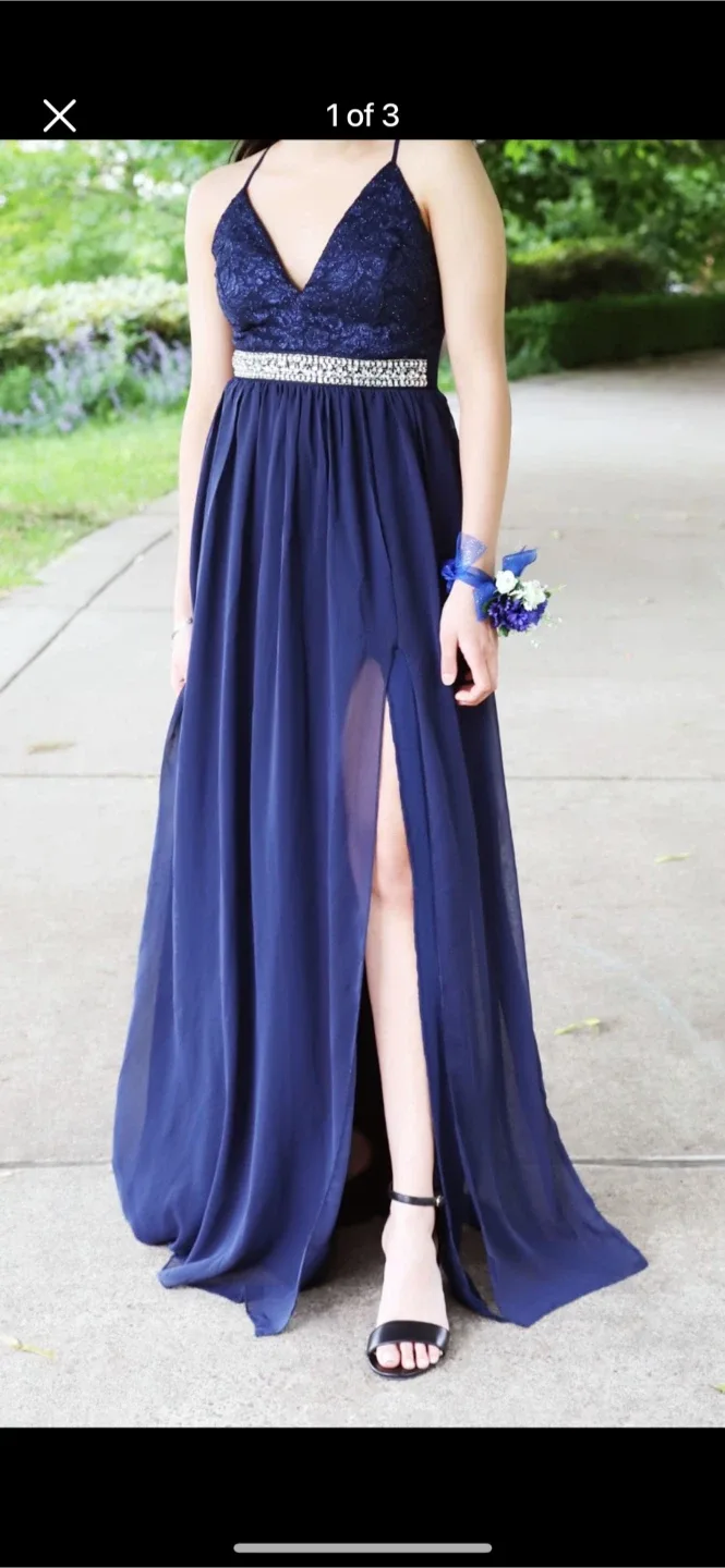 David's Bridal Navy Blue Lace Top Dress image indicator(3)