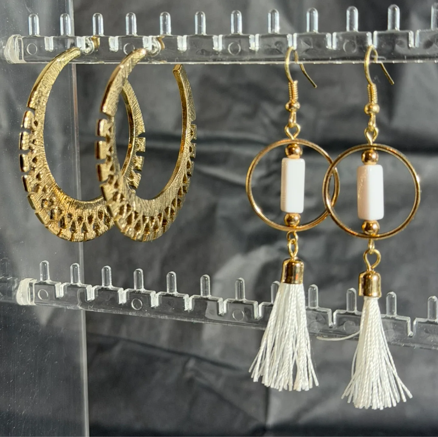 Gold Tone Hoop & Tassel Earrings - Set of 2 image indicator(2)