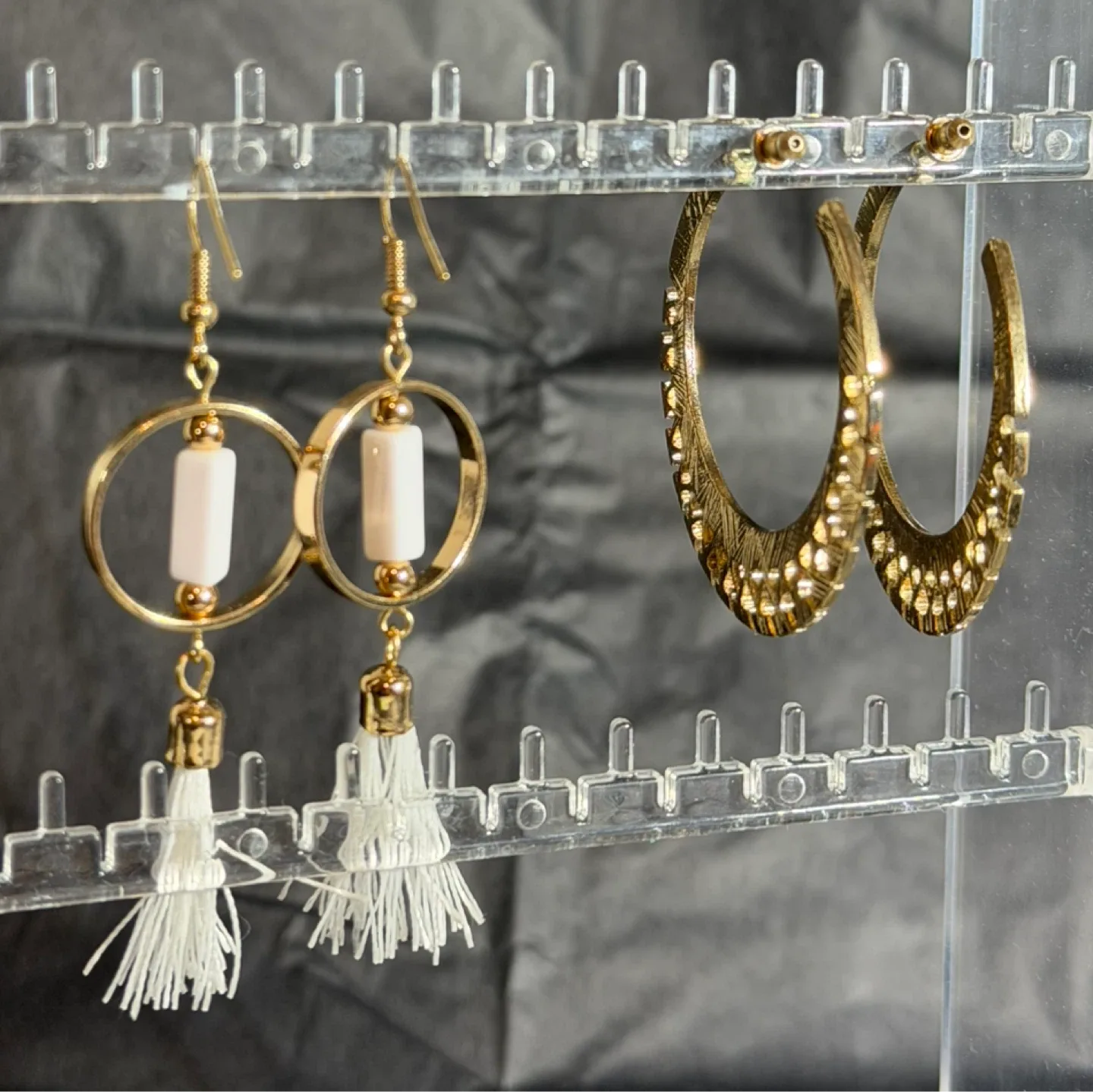 Gold Tone Hoop & Tassel Earrings - Set of 2 image indicator(3)