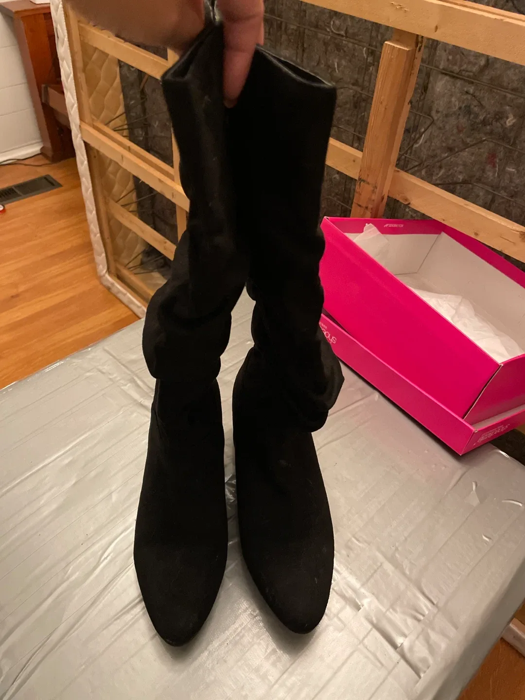 ShoeDazzle Black Heeled Boots, Size 7 image indicator(2)