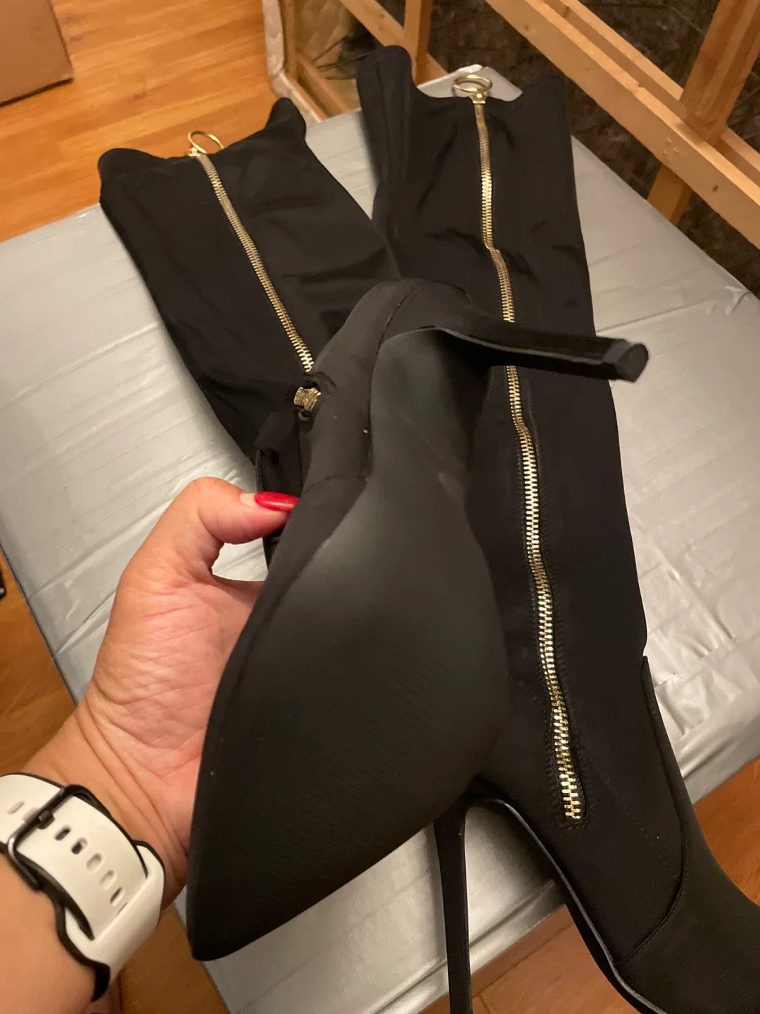 Thigh High Black Boots with Zipper image indicator(4)