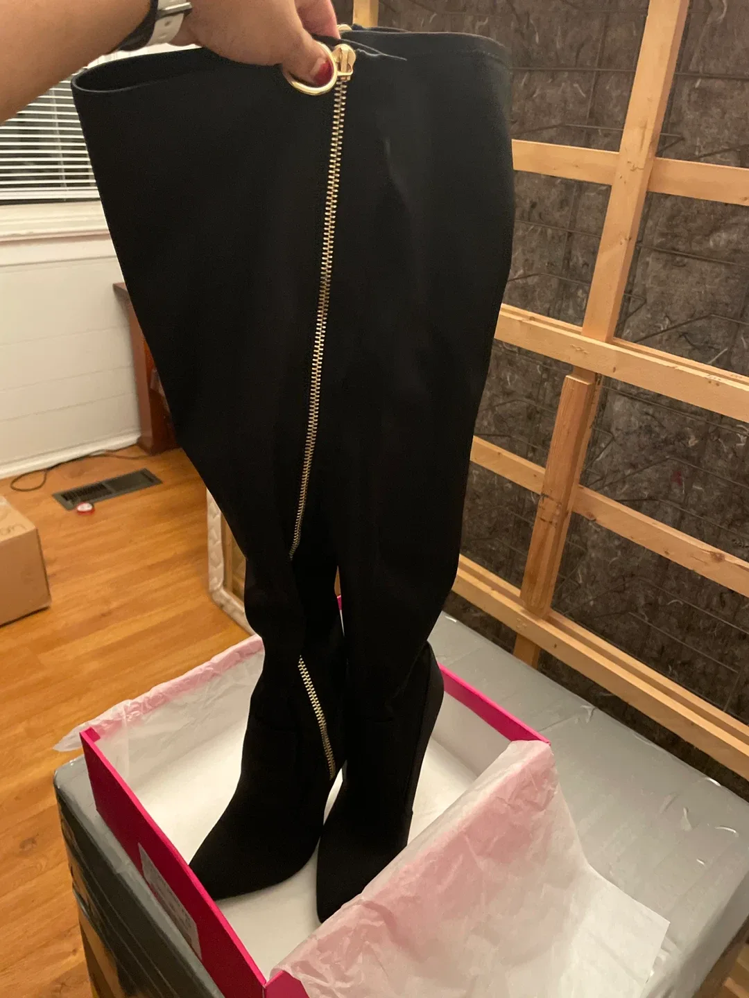 Thigh High Black Boots with Zipper image indicator(2)