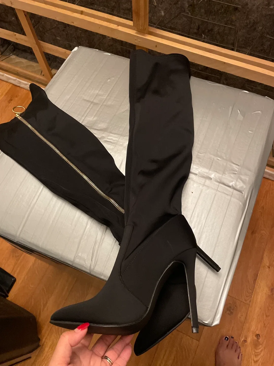 Thigh High Black Boots with Zipper image indicator(5)