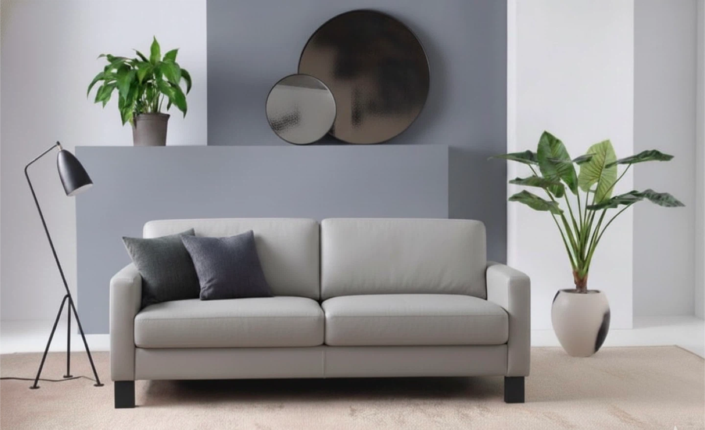 Leather Light Grey Sofa with pull out bed (mattress included)