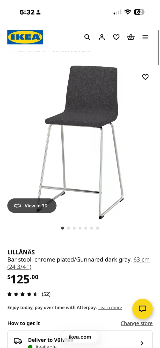 IKEA LILLÅNÄS Bar Stool - Dark Gray