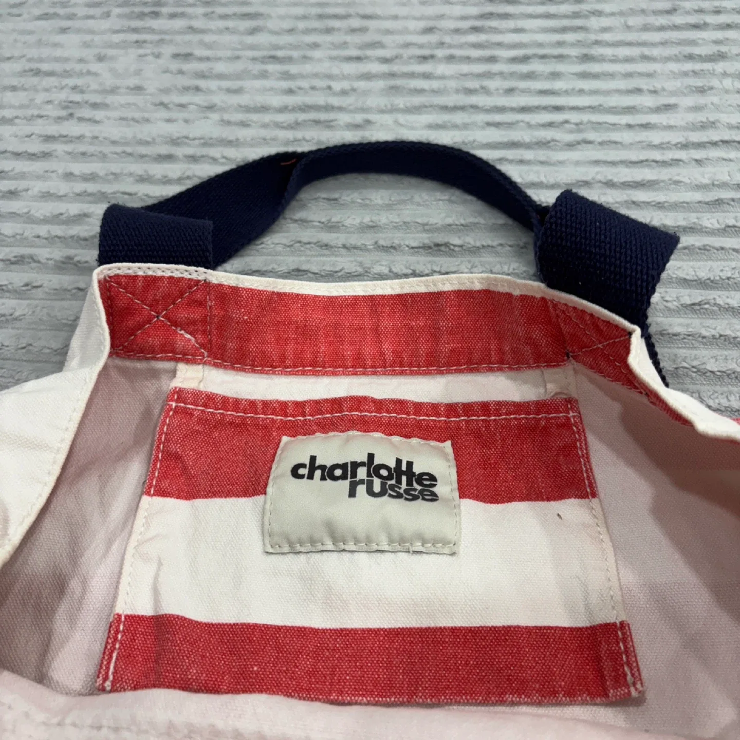 Charlotte Russe Red & White Striped Tote Bag image indicator(4)