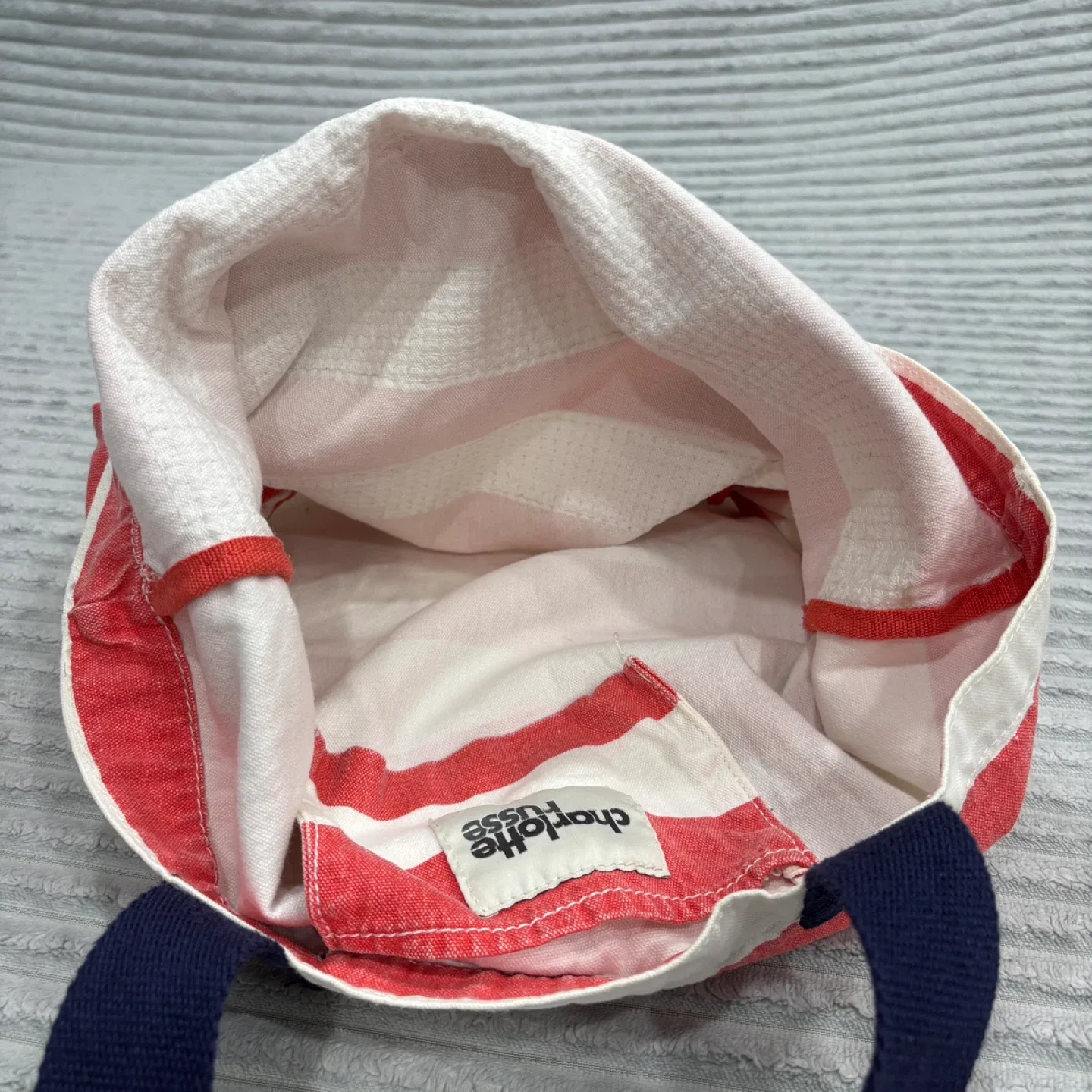 Charlotte Russe Red & White Striped Tote Bag image indicator(8)