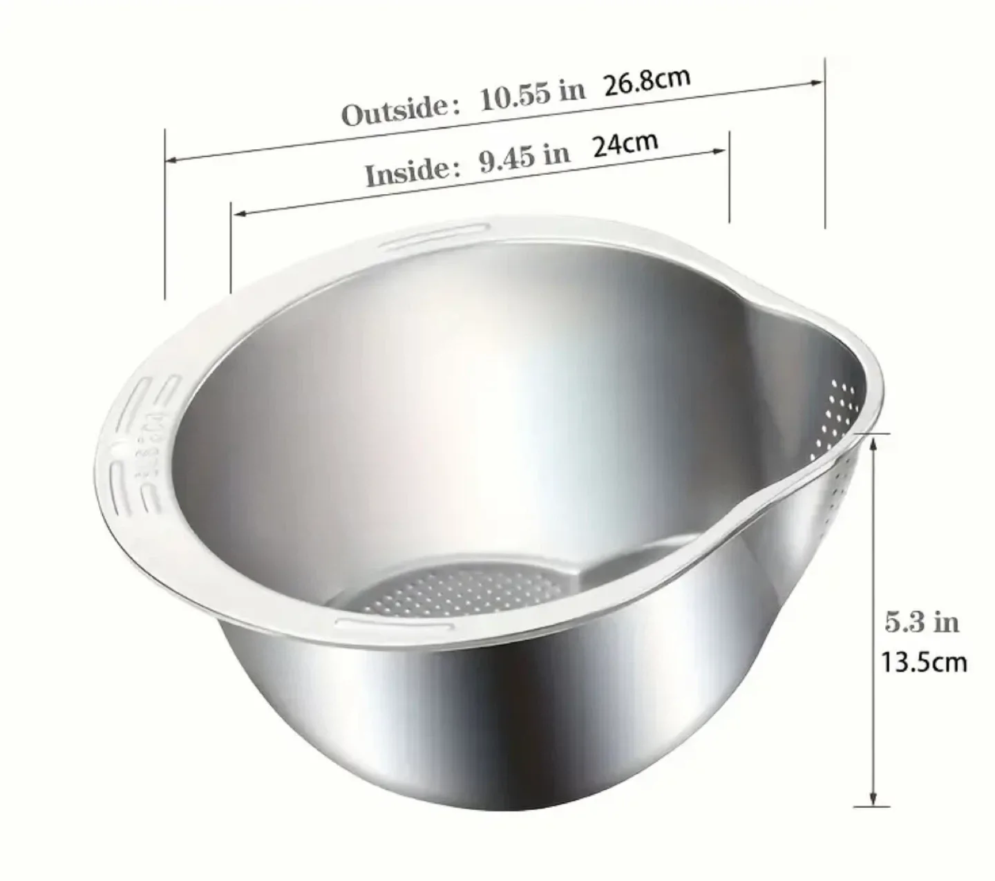 Stainless Steel Rice Washing Bowl with Drainer image indicator(3)