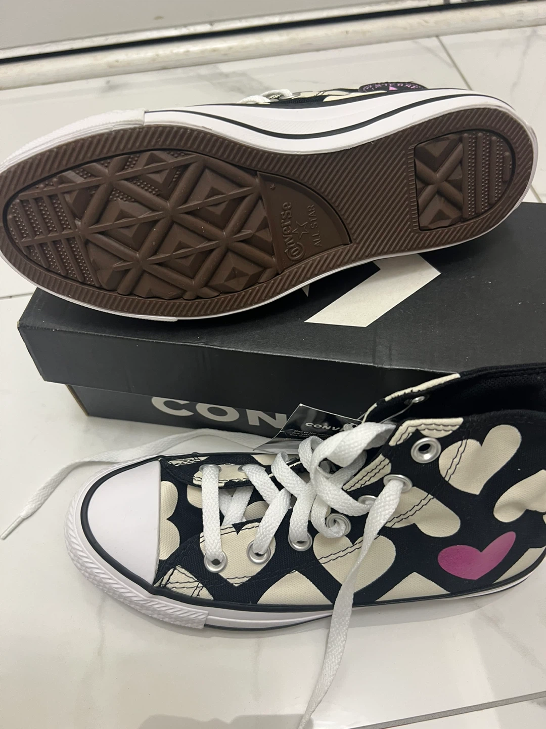 Converse All Star Heart Print High Tops - Size 5 - photo 3