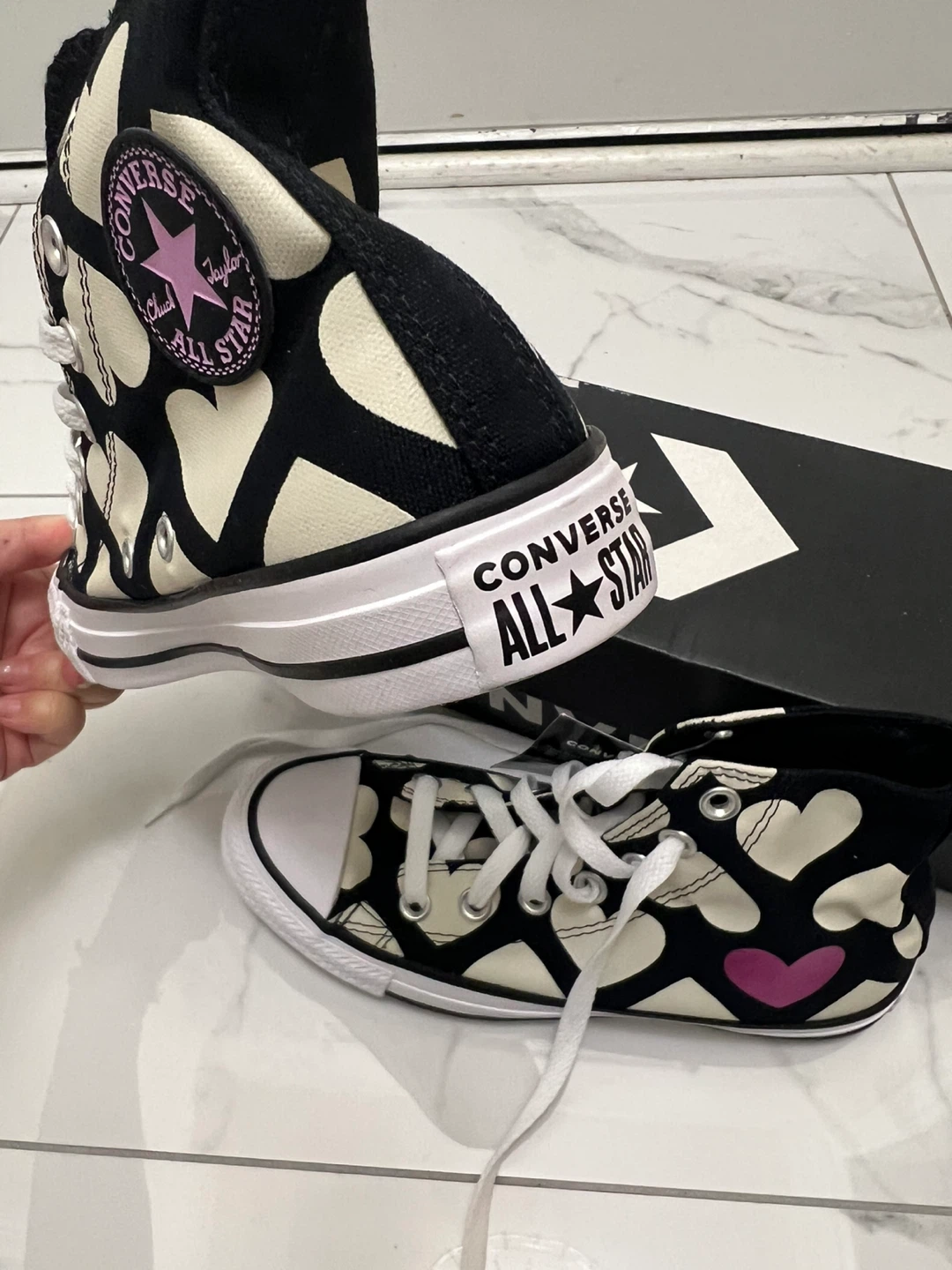 Converse All Star Heart Print High Tops - Size 5 - photo 2