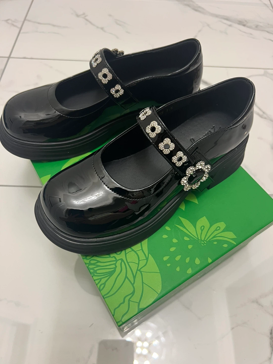 Girls' Black Patent Leather Shoes - Size 35