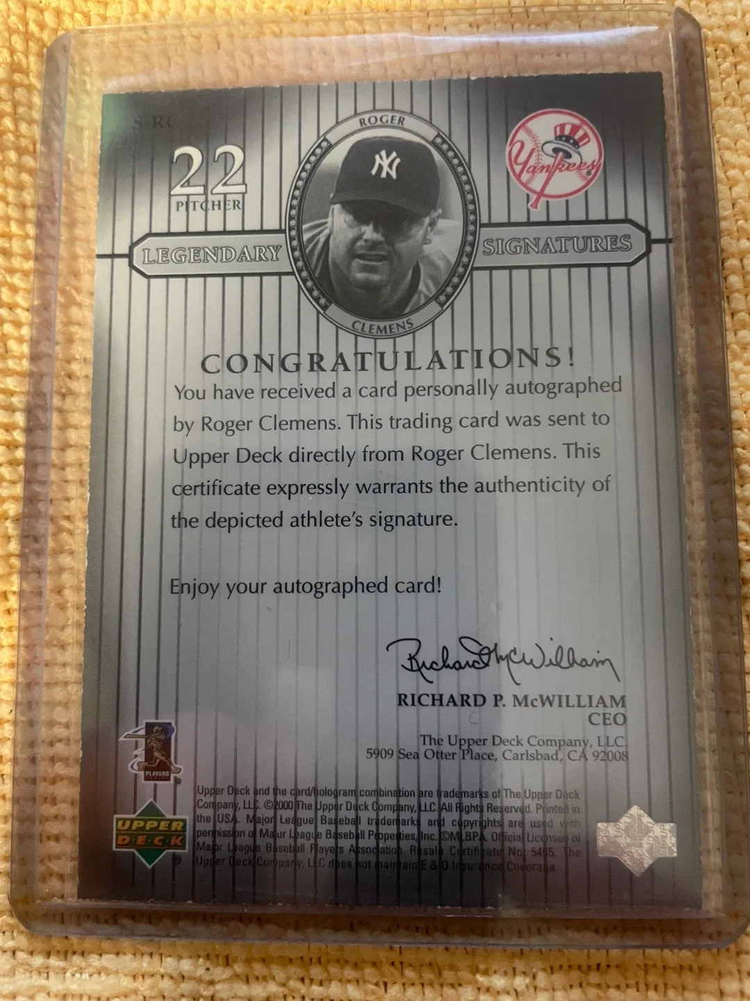 Roger Clemens Autographed Upper Deck Yankees Card image indicator(2)