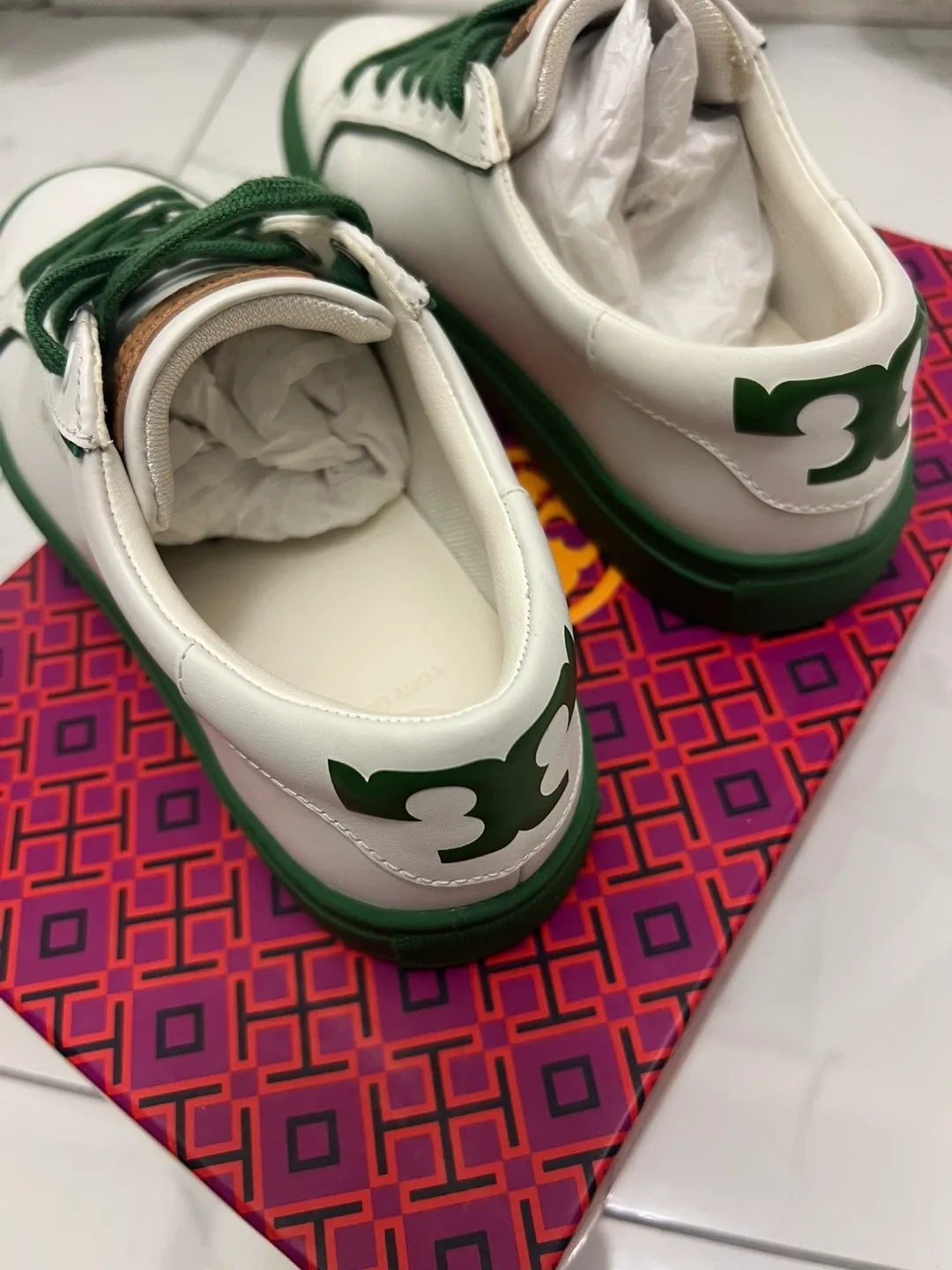 Tory Burch White & Green Sneakers image indicator(5)