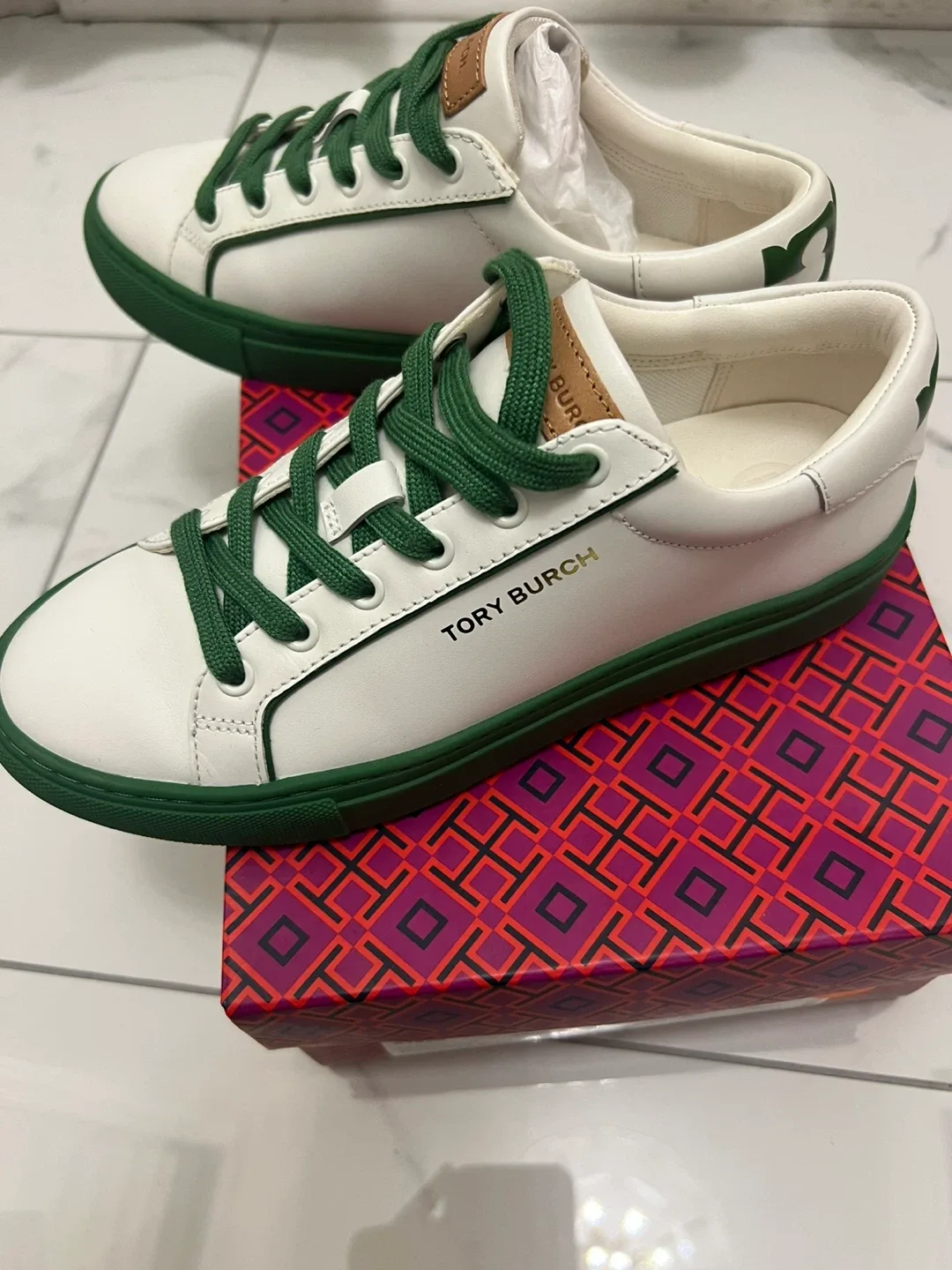Tory Burch White & Green Sneakers image indicator(3)