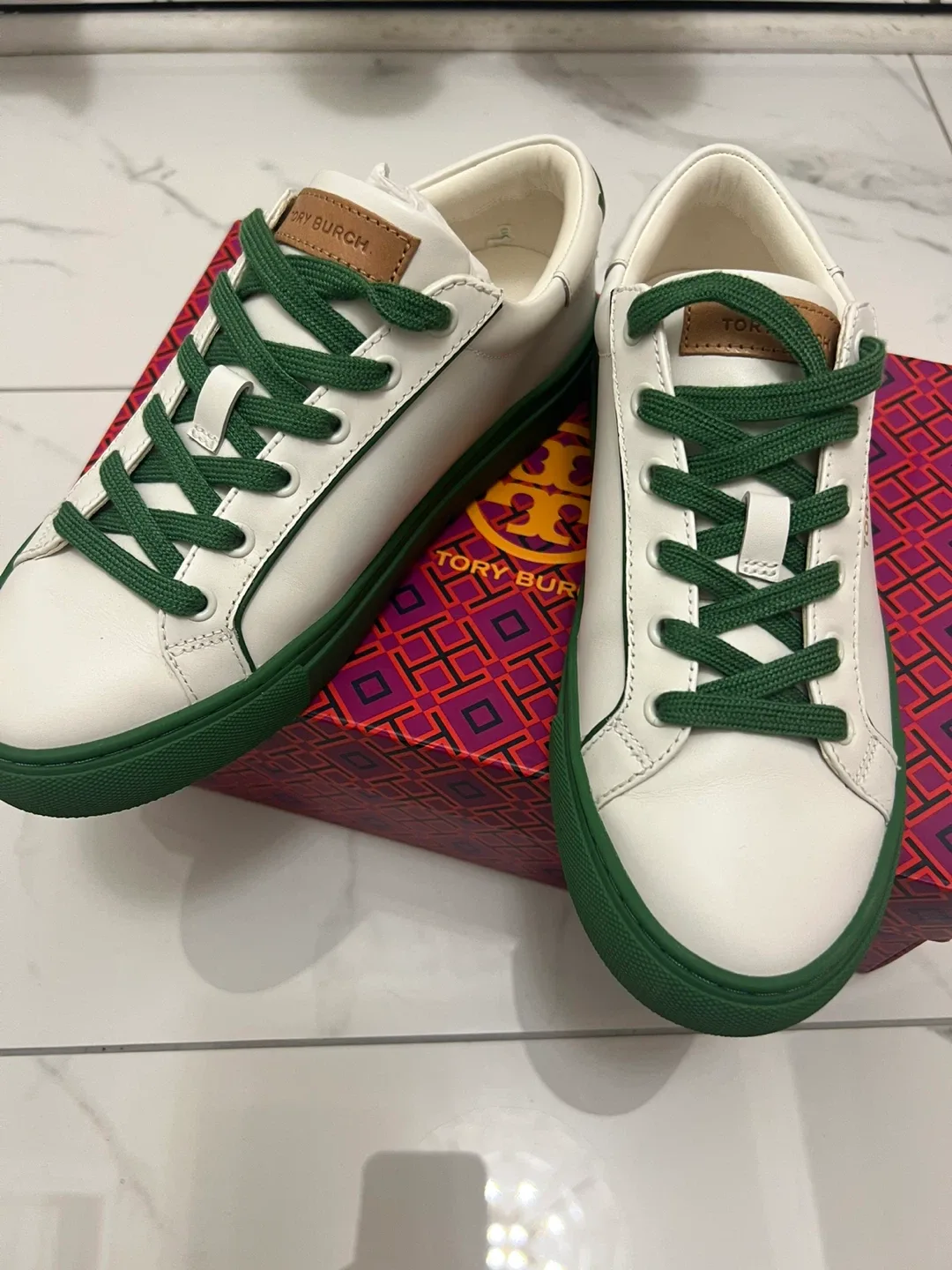 Tory Burch White & Green Sneakers image indicator(2)