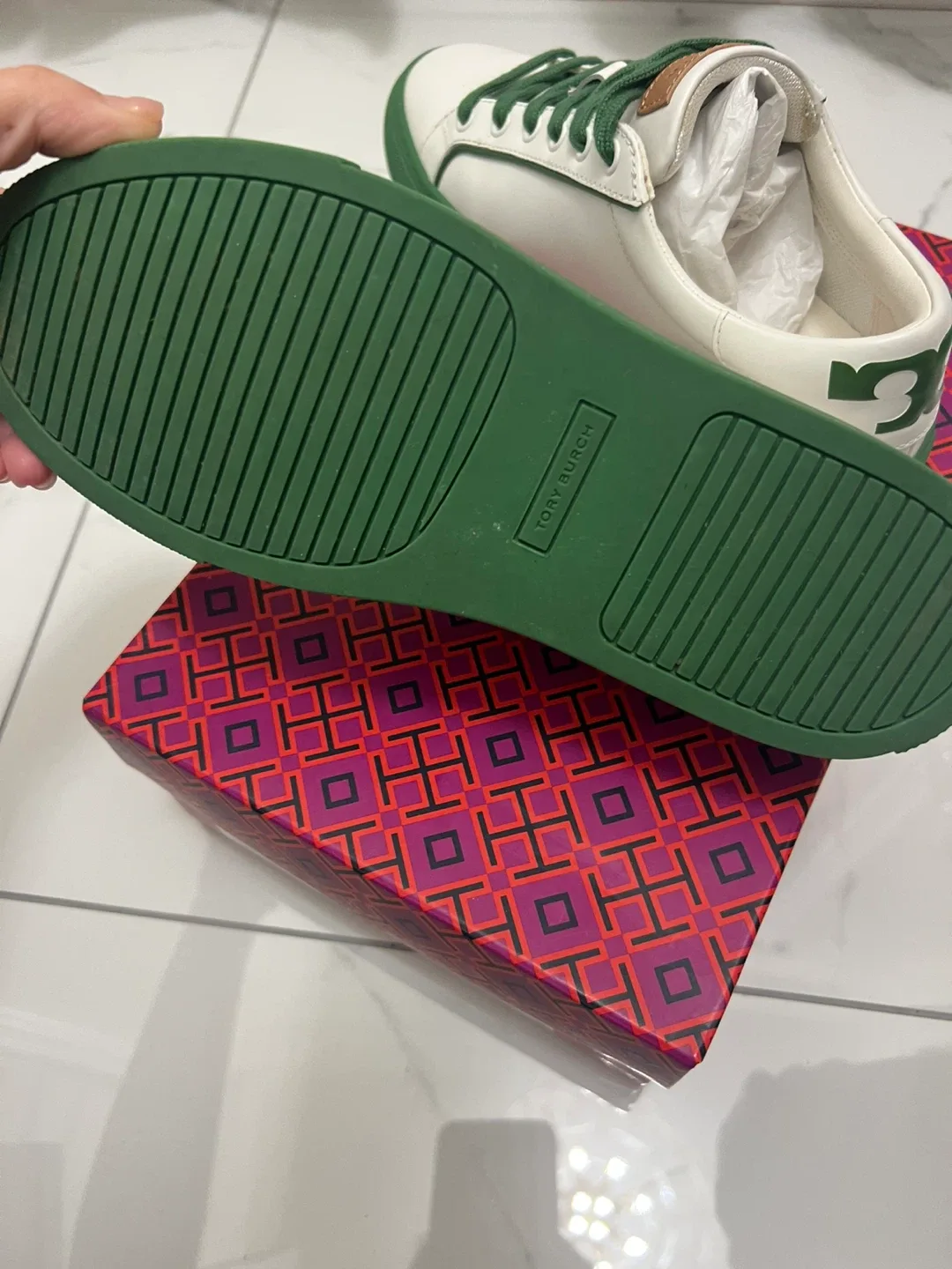 Tory Burch White & Green Sneakers image indicator(6)
