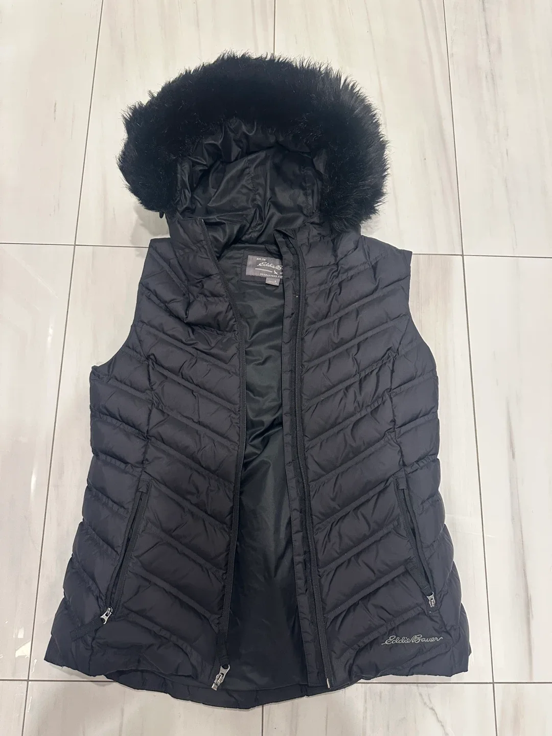 Eddie Bauer Black Down Vest with Hood
