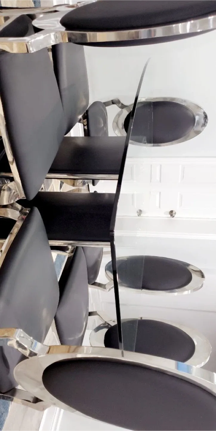 Glass Dining Table with 6 Black Chairs image indicator(2)