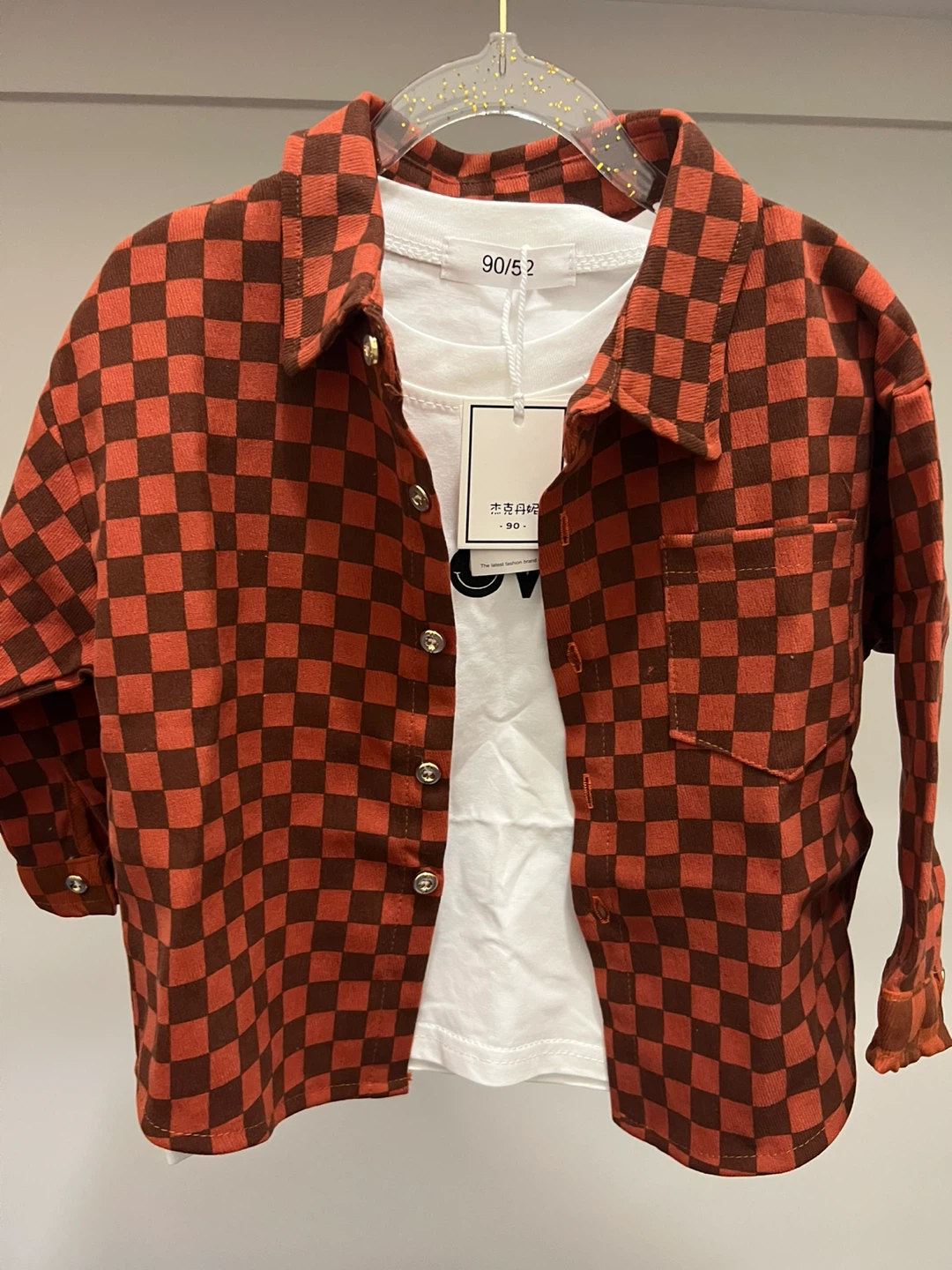 Kids' Checkered Shirt & Long Sleeve Top - Size 90/52