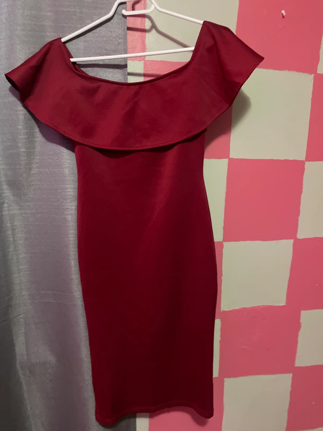 Burgundy Off-Shoulder Dress