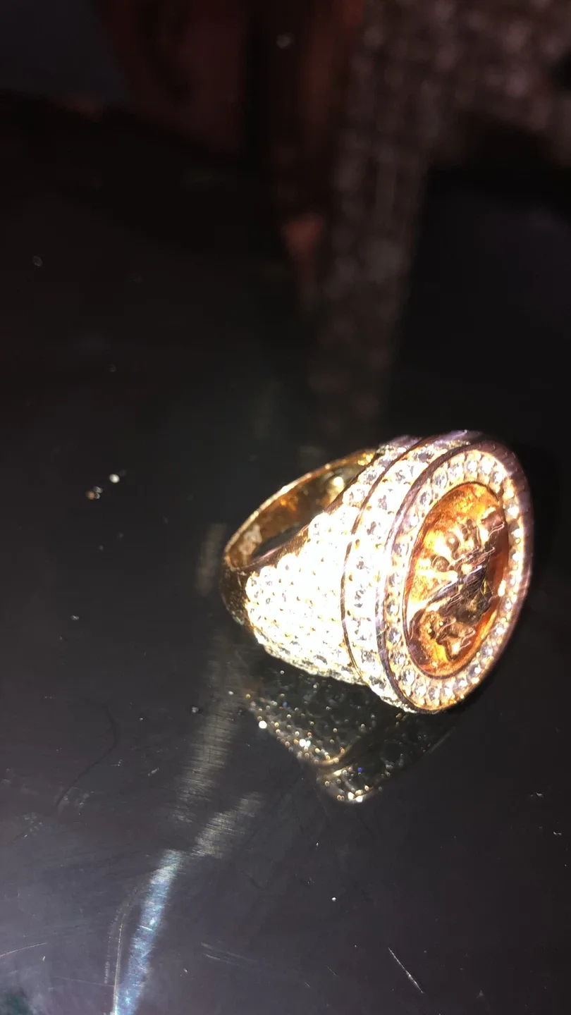 Real Versace 24 k  Gold Tone Ring with Rhinestones 10 unisex thumbnail
