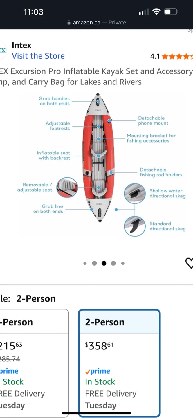 Intex Excursion Pro 2-Person Inflatable Kayak Set image indicator(6)