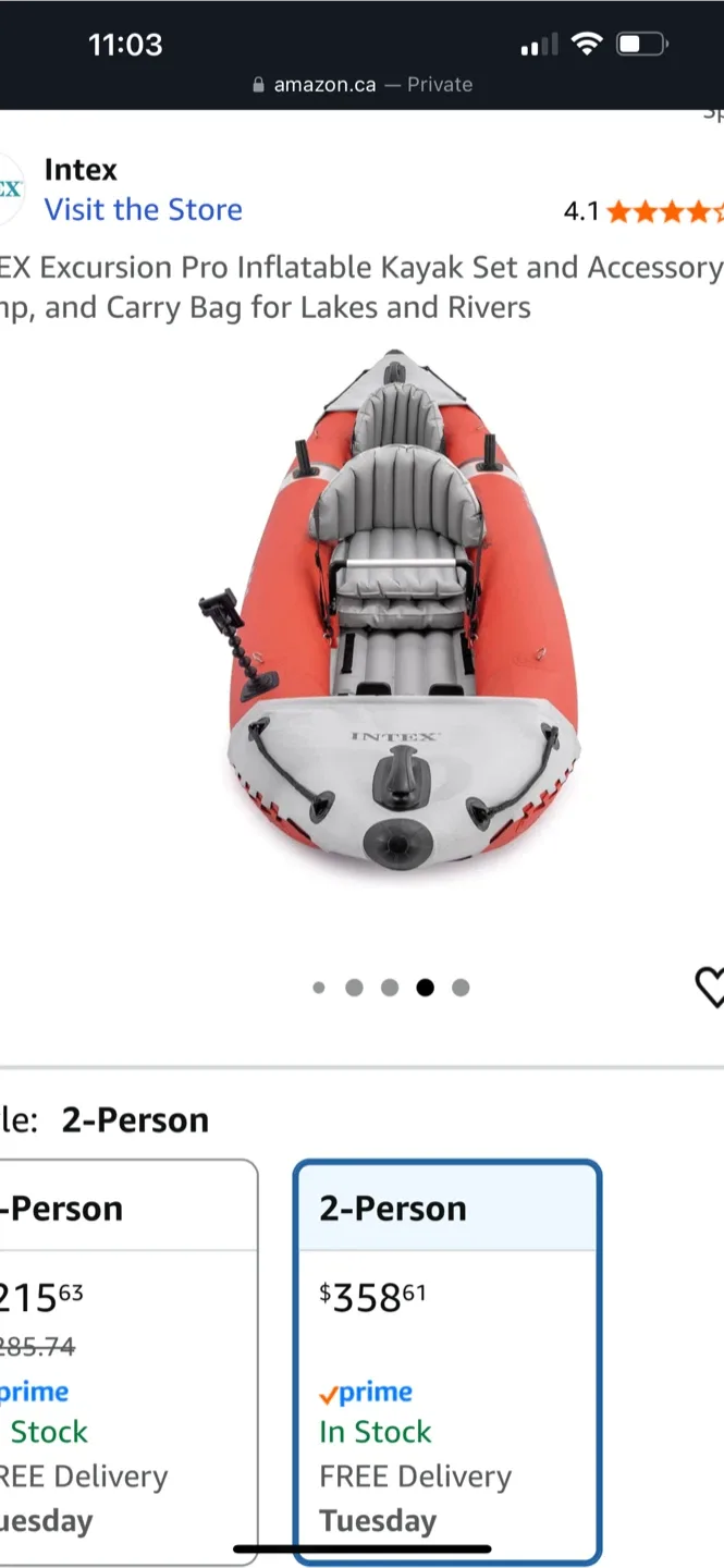 Intex Excursion Pro 2-Person Inflatable Kayak Set image indicator(4)