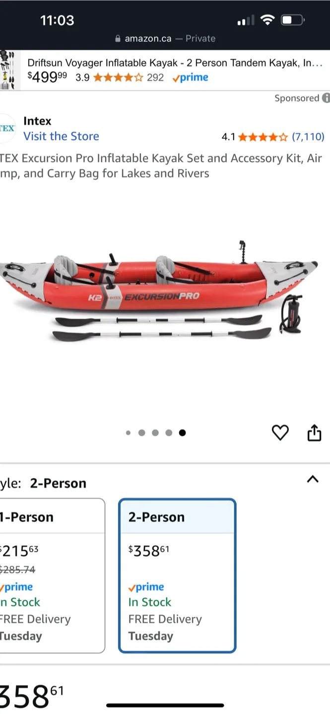 Intex Excursion Pro 2-Person Inflatable Kayak Set image indicator(5)
