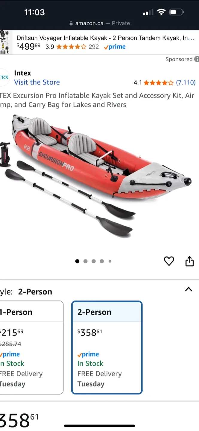 Intex Excursion Pro 2-Person Inflatable Kayak Set image indicator(2)