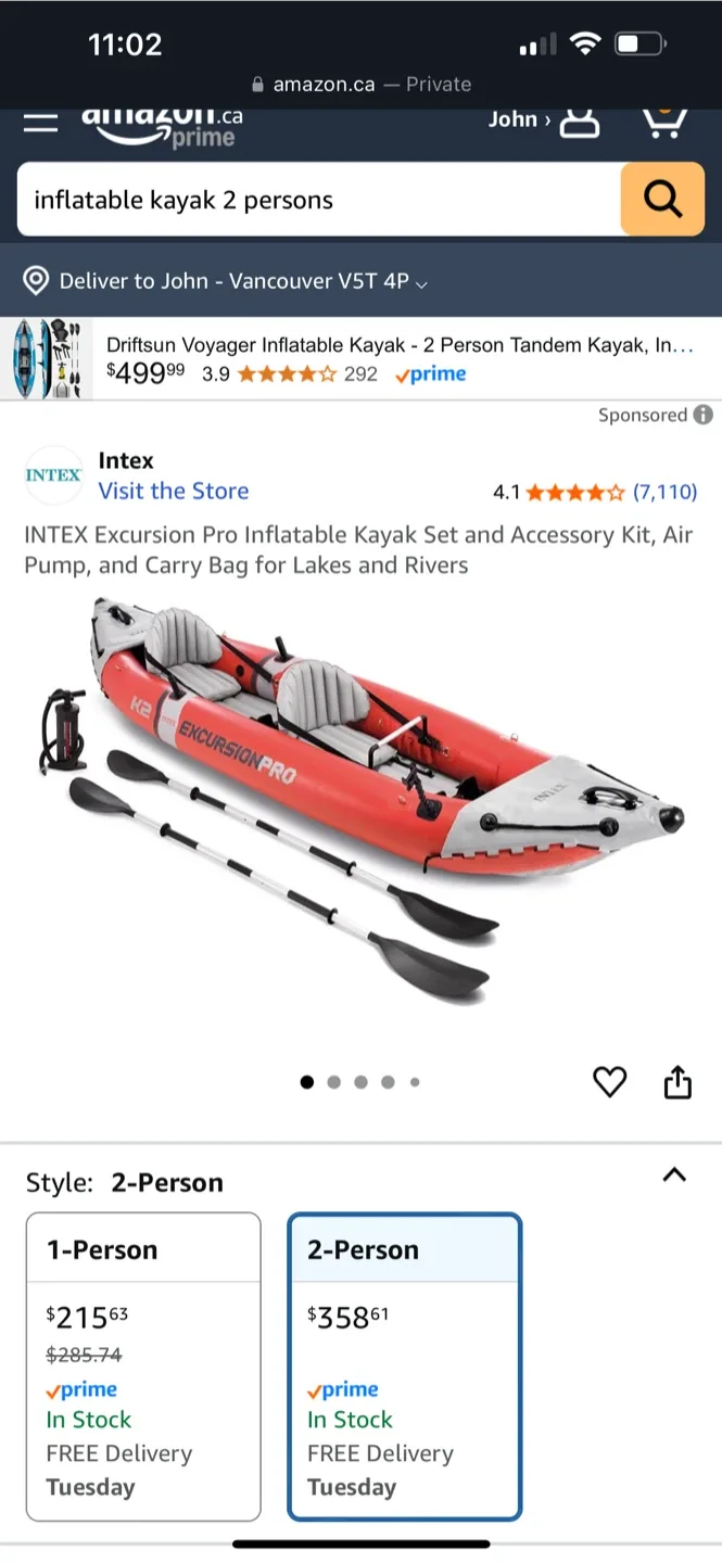 Intex Excursion Pro 2-Person Inflatable Kayak Set image indicator(7)