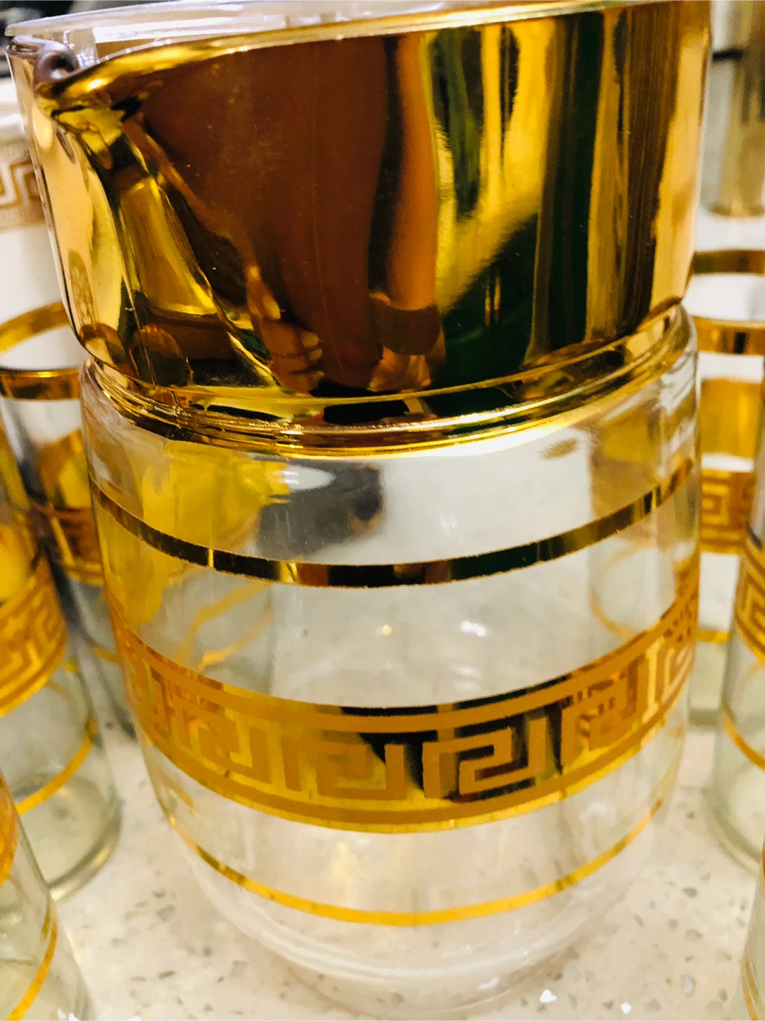 Versace Style Glass Pitcher & 6 Glasses - photo 2