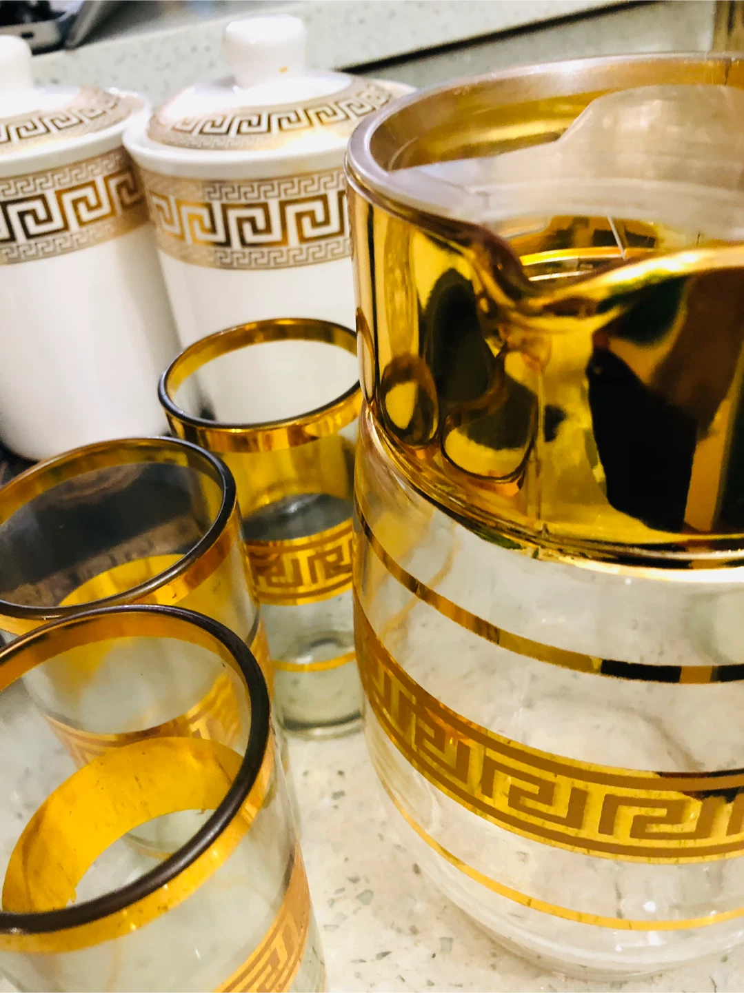 Versace Style Glass Pitcher & 6 Glasses - photo 3