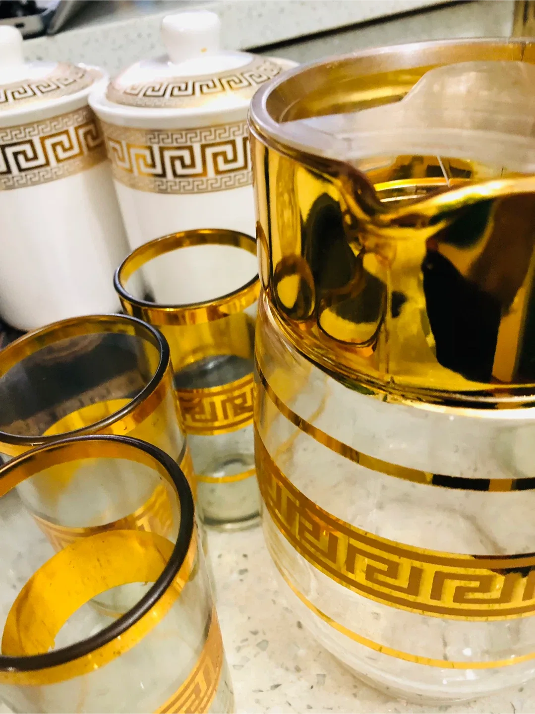 Versace Style Glass Pitcher & 6 Glasses image indicator(3)