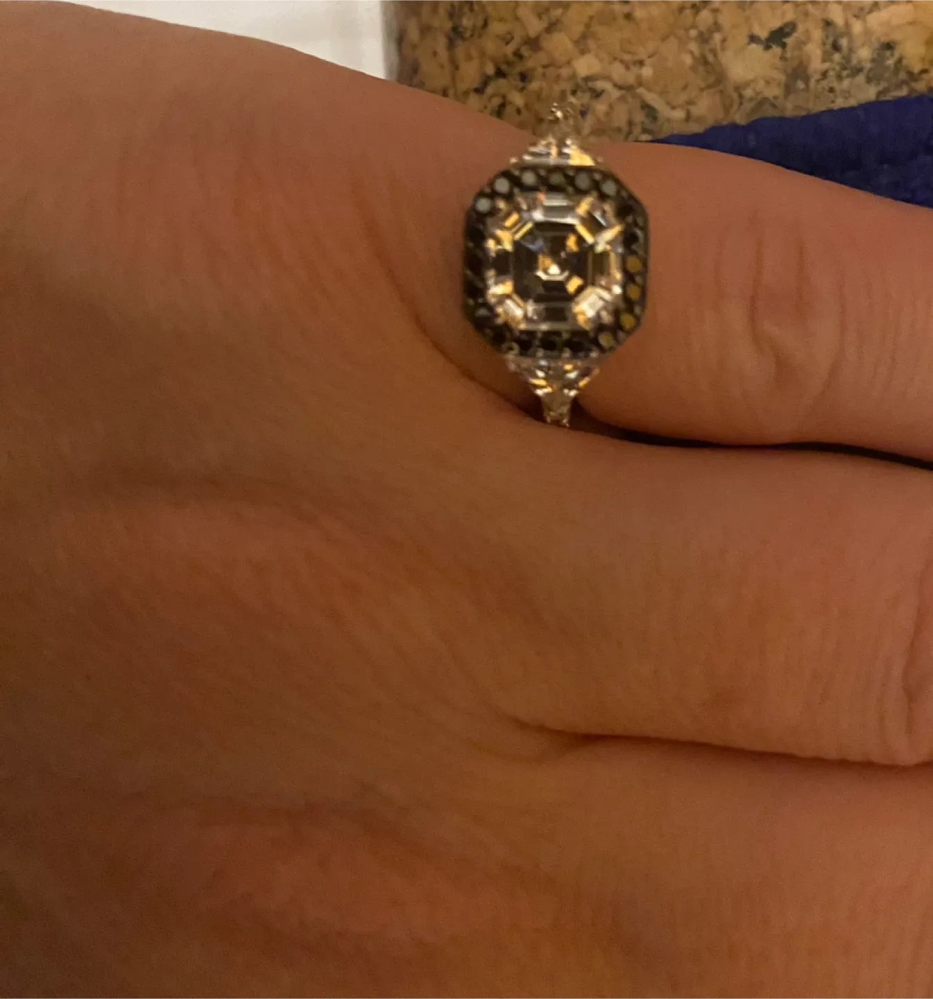 White & Black Cubic Zirconia Asscher Cut Ring image indicator(2)