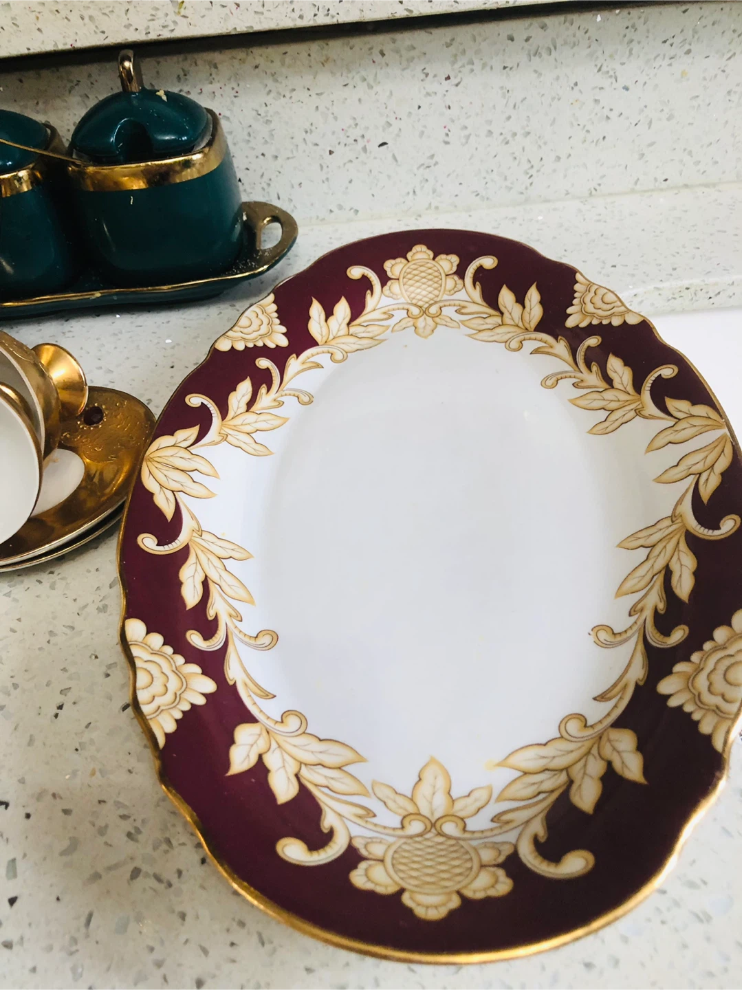 Vintage Decorative Plate - Maroon & Gold