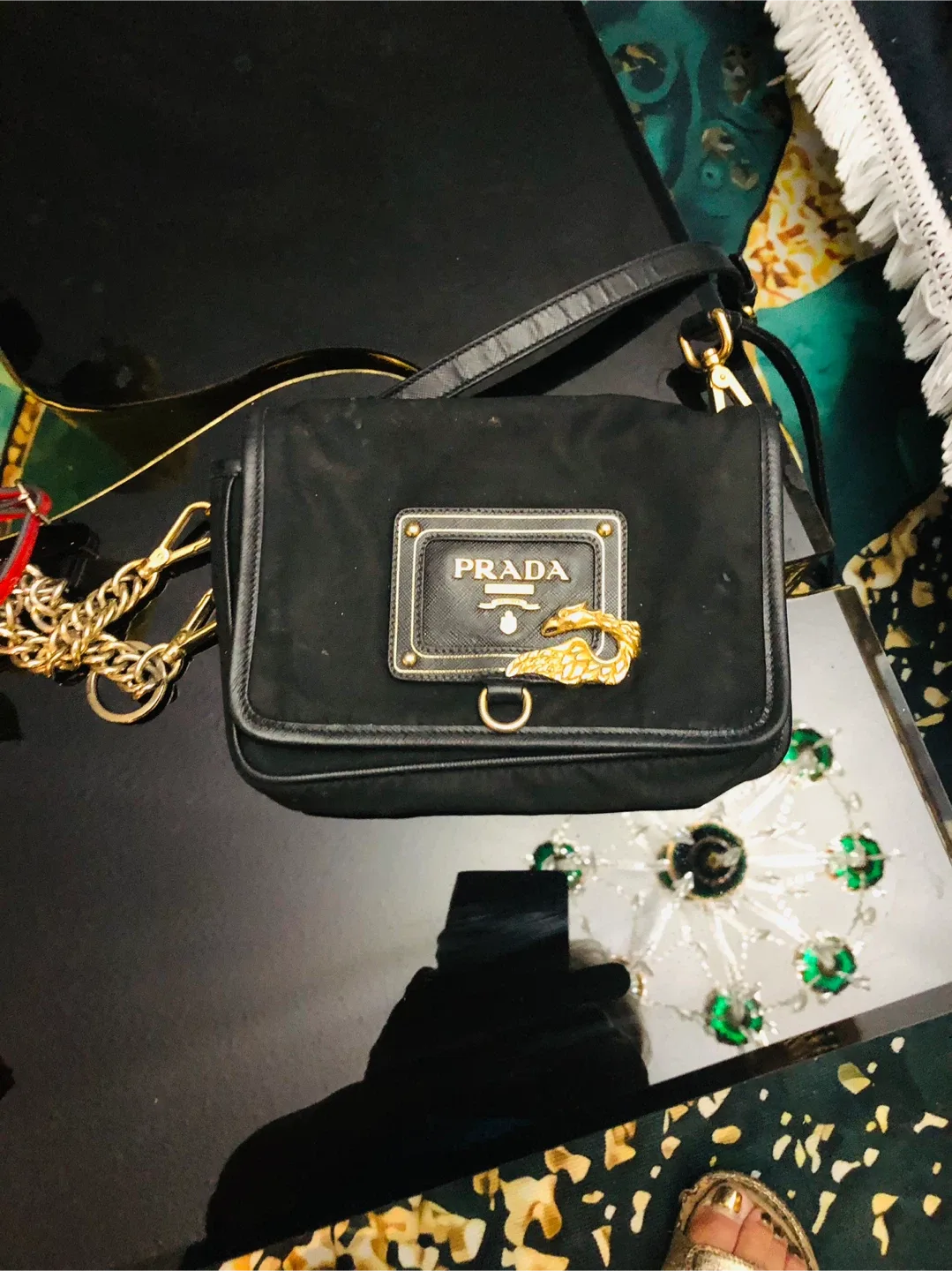 Prada Black Dragon Detail Crossbody Bag thumbnail