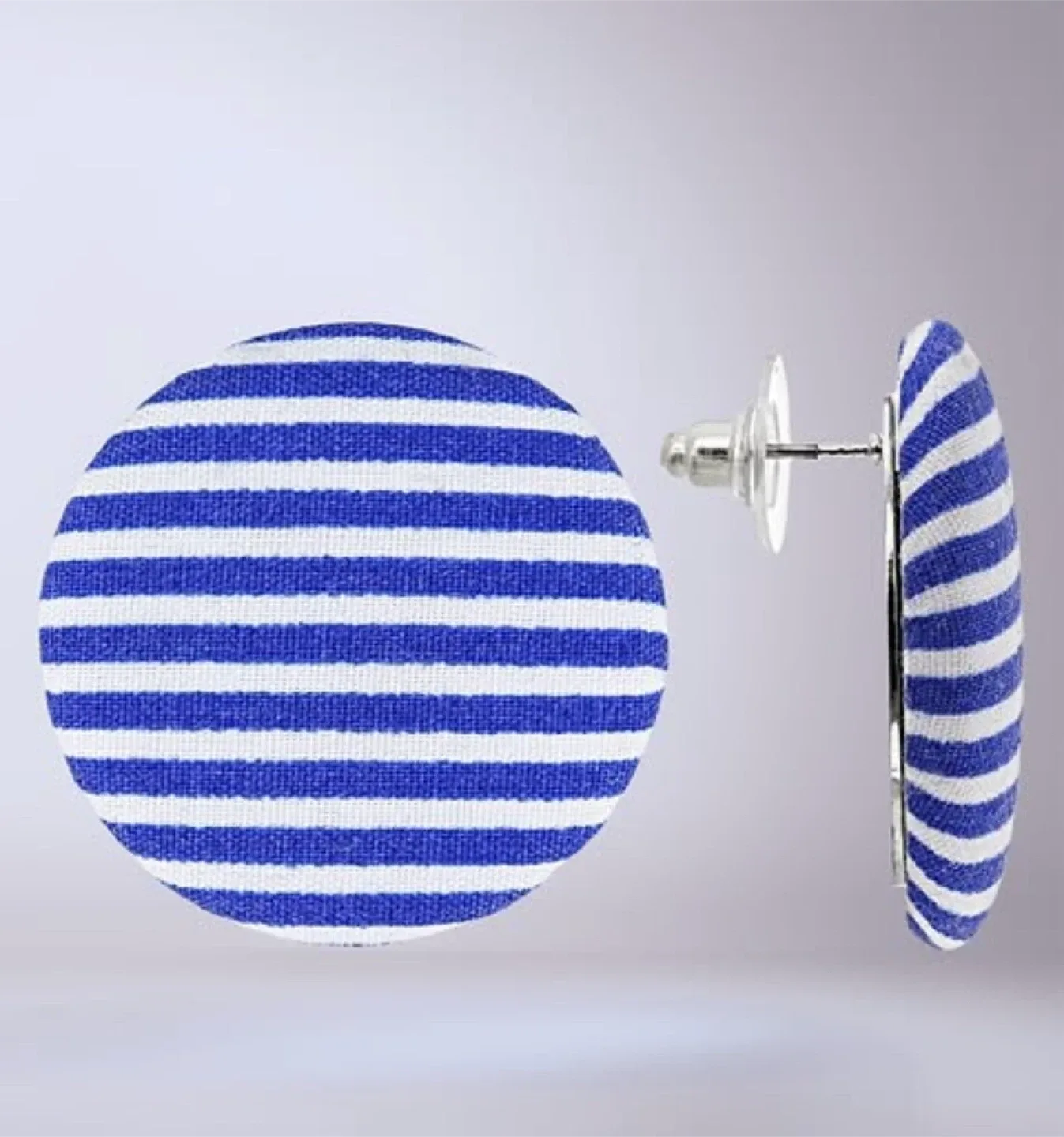 Blue & White Striped Fabric Stud Earrings image indicator(2)