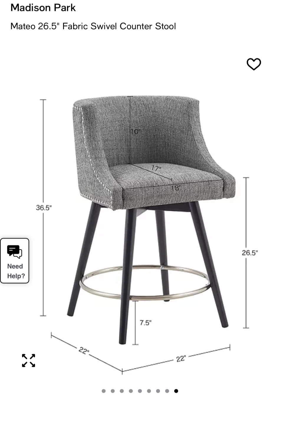 Madison Park Mateo Swivel Counter Stool - Gray - photo 4