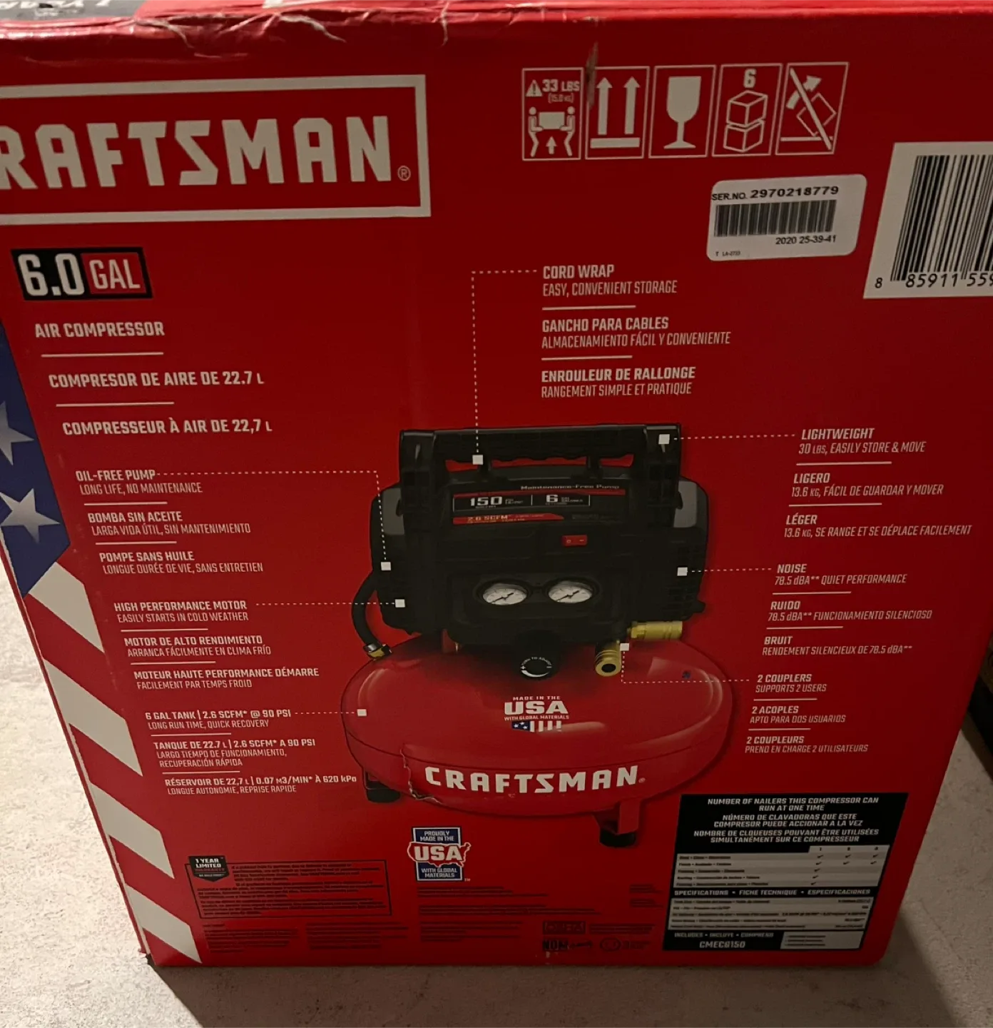 NEW! 6.0 Gal Air Compressor by Craftsman (New Condition) image indicator(2)