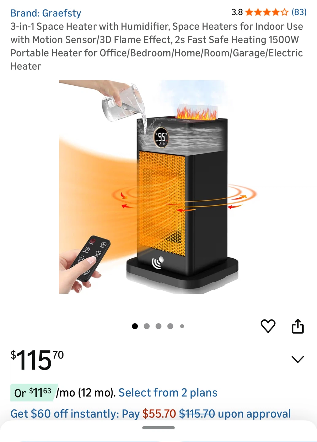 Graefsty Space Heater w/ Humidifier