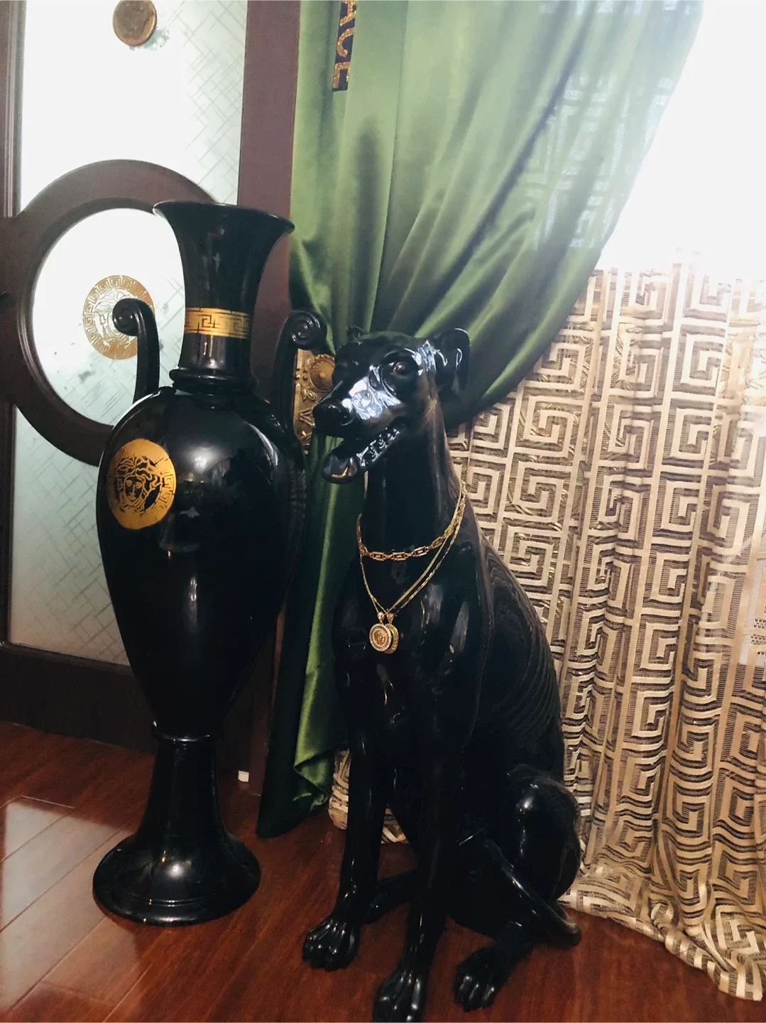 Versace Black Vase & Dog Statue Set thumbnail