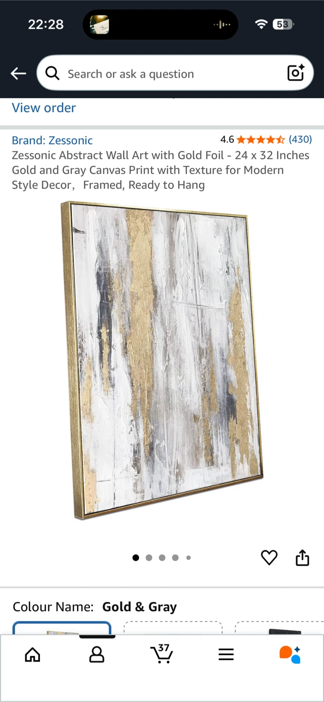 2x Zessonic Abstract Wall Art - Gold & Gray, 24x32 inches - photo 2