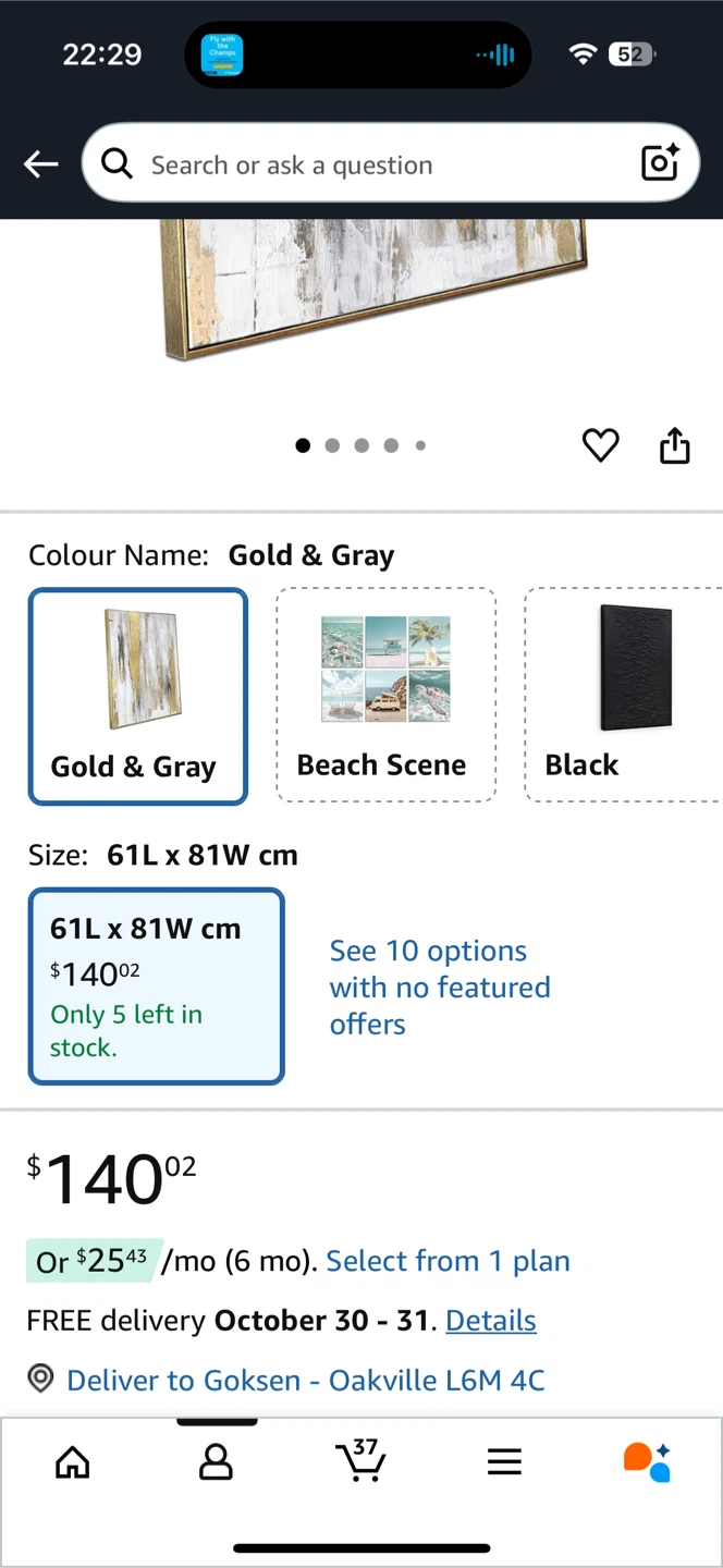 2x Zessonic Abstract Wall Art - Gold & Gray, 24x32 inches