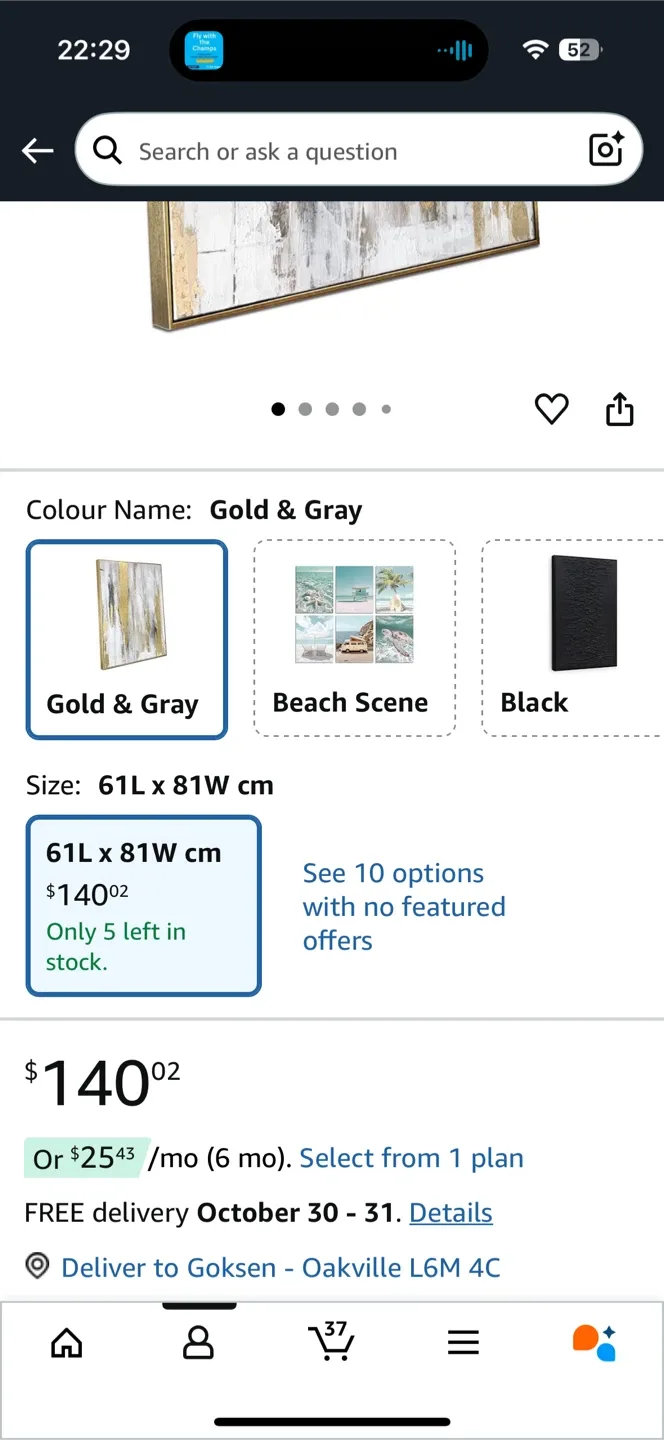 Zessonic Abstract Wall Art - Gold & Gray, 24x32 inches thumbnail