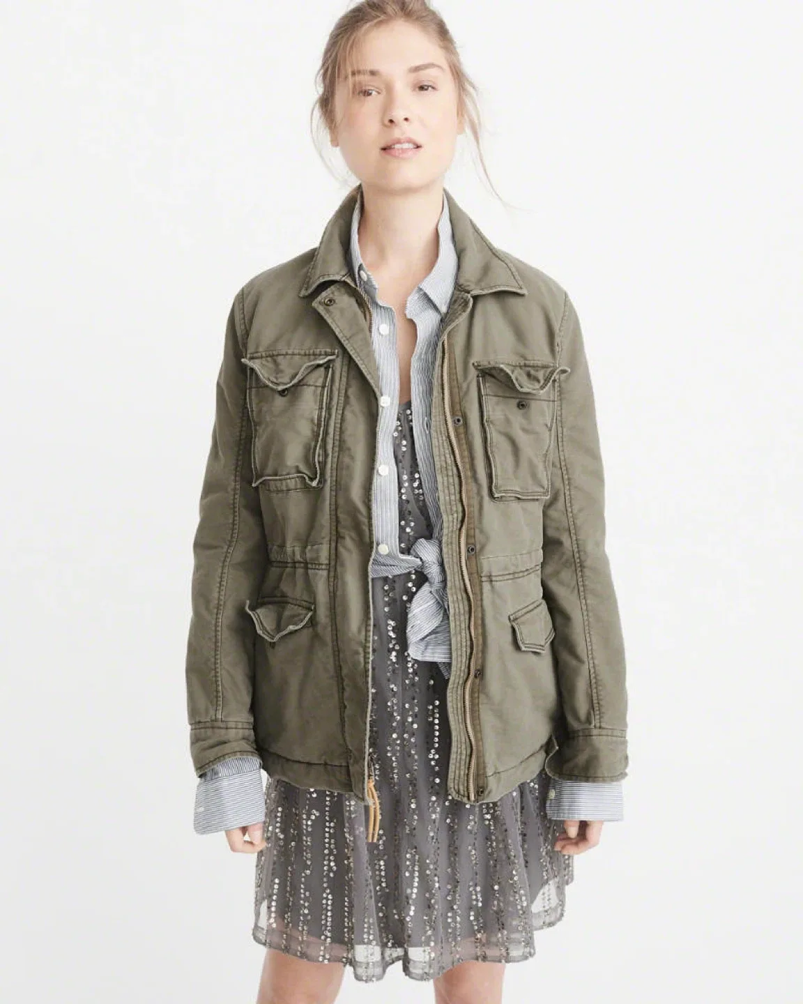 Abercrombie & Fitch A&F Olive Green Utility Jacket image indicator(3)