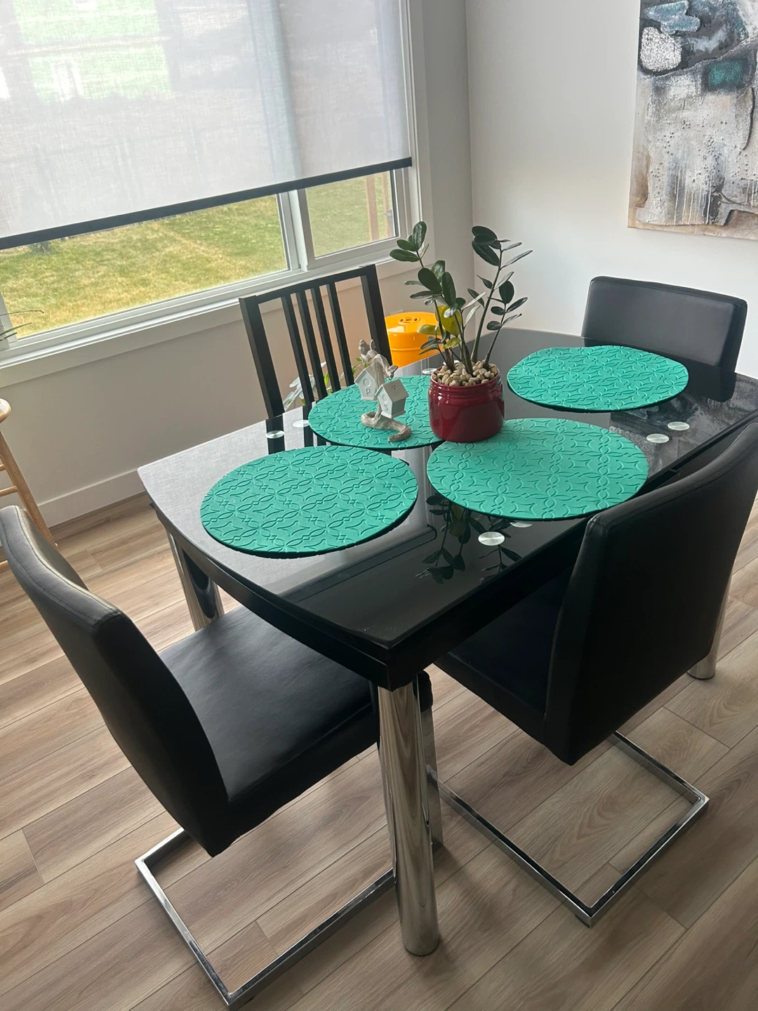 Black Glass Dining Table with Chrome Legs - photo 2
