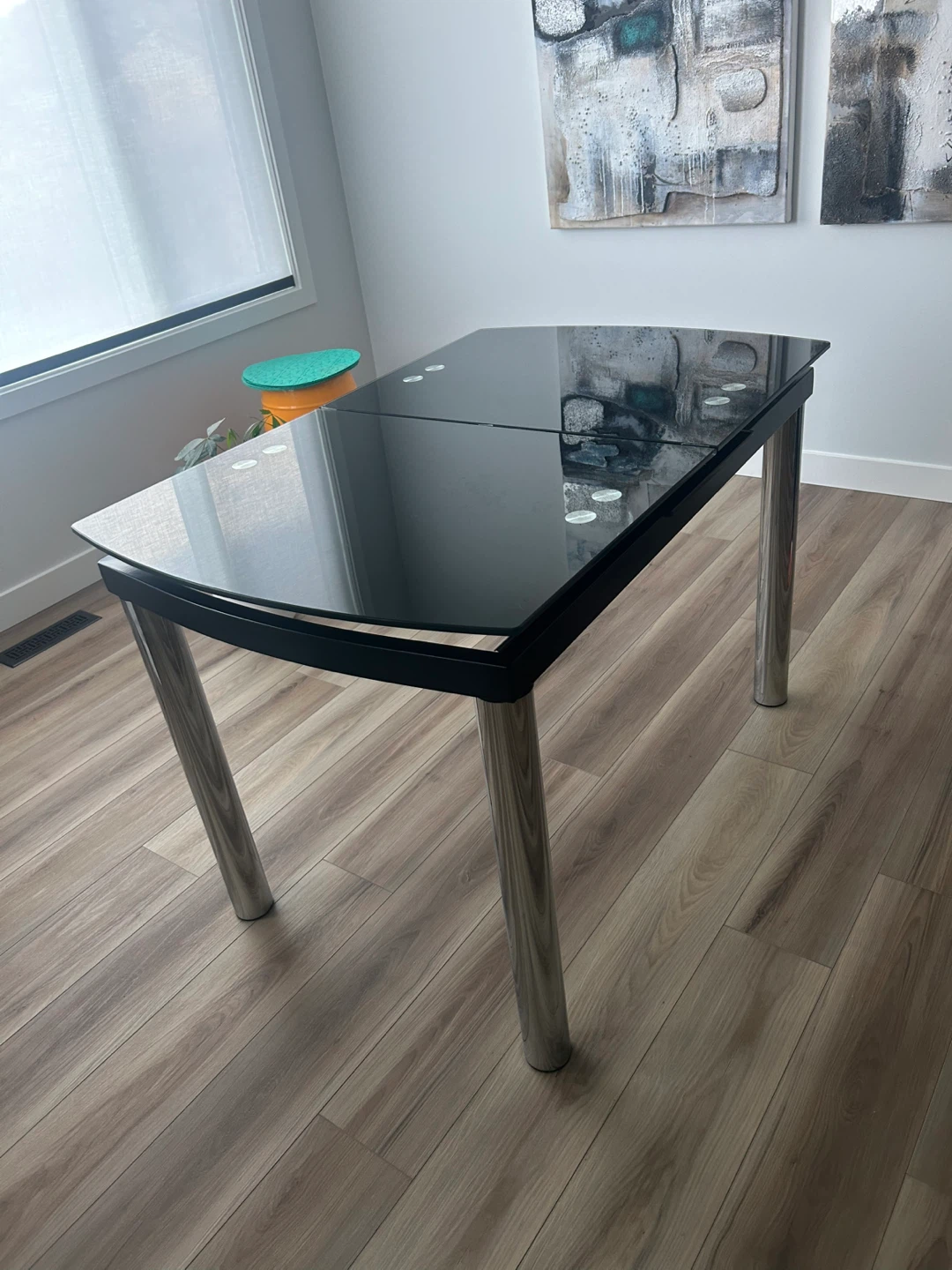 Black Glass Dining Table with Chrome Legs